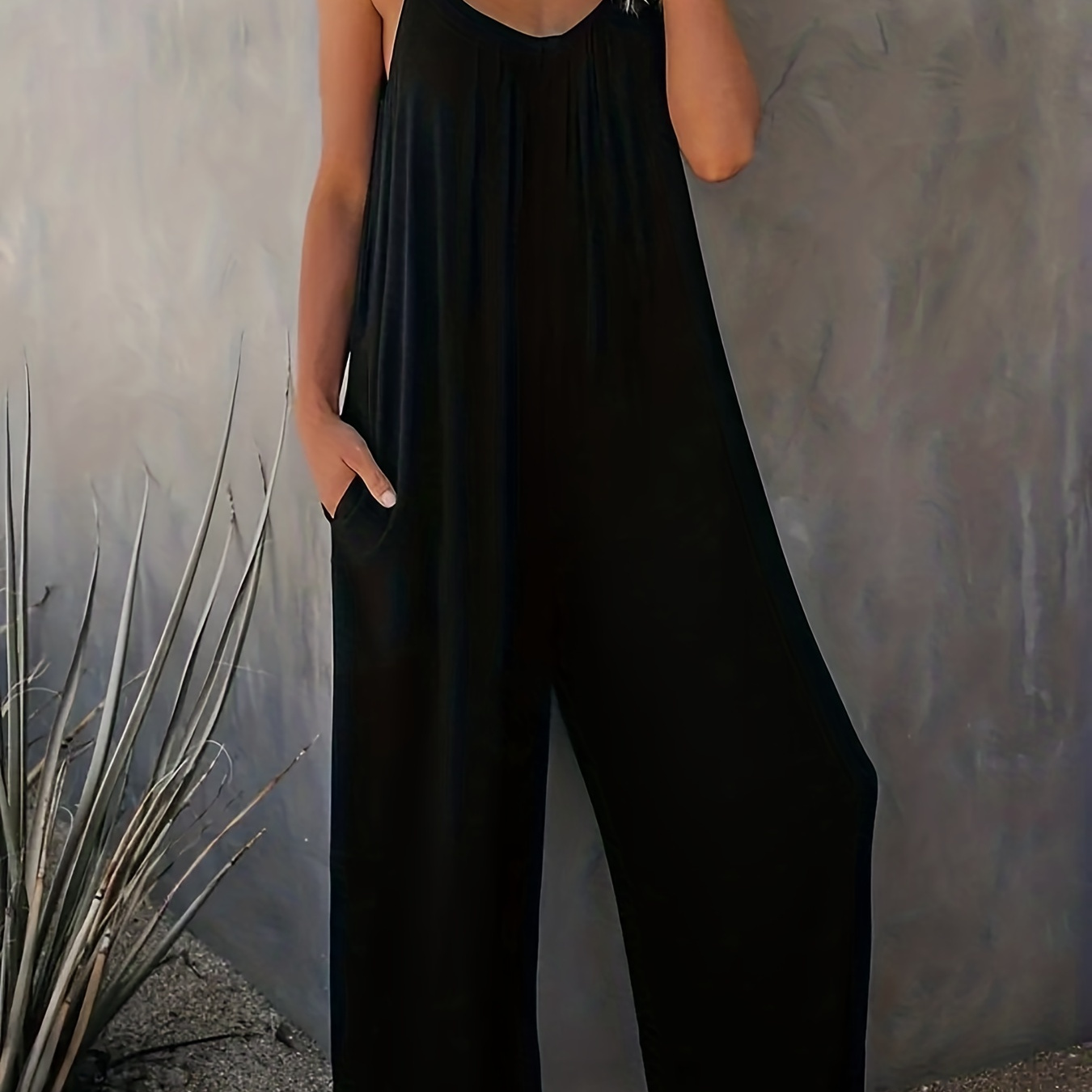 Solid Overall Sleeveless Jumpsuit Casual Wide Leg Comfy - Temu