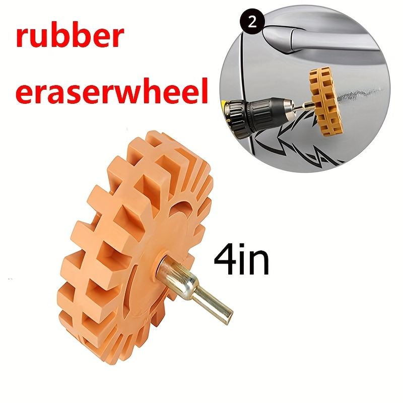 

Heavy Duty Rubber Eraser Wheel, 4'' Slotted Edge Pad With Drill Adapter - Adhesive Remover Tool, Remove Vinyl Decals, Pinstripes, Stripes, Stickers, Graphics Removal Auto Car Truck Rv Signs