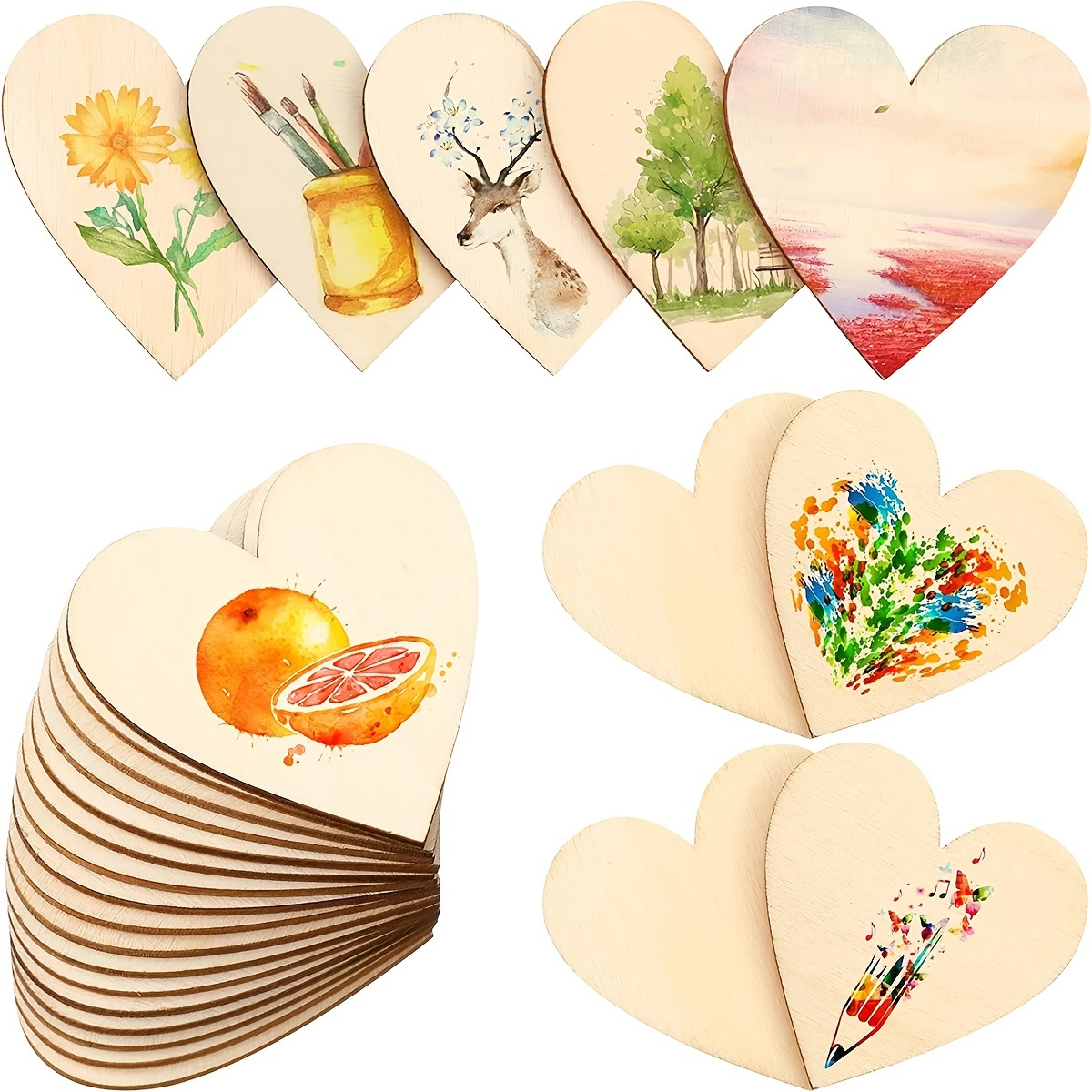 120pcs Wood Heart Slices, 2in Wooden Blank Heart DIY Crafts Slices For  Valentine's Day, Birthday, Party, Wedding, Home Decoration