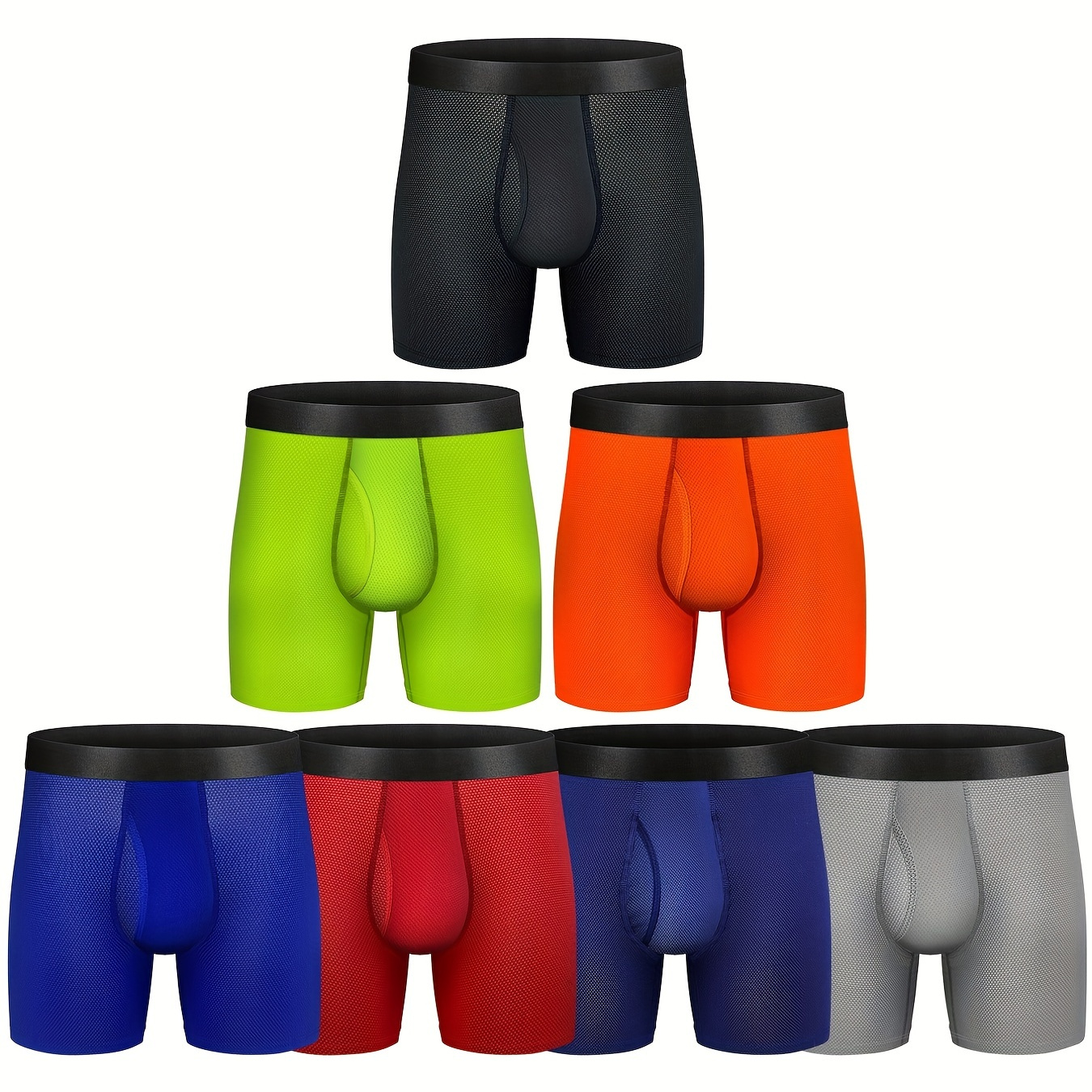 

7pcs Men's Casual Long Leg Boxers Briefs, Quick Drying Stretchy Athletic Sport Underwear, Soft Comfortable Breathable Underwear, Multi-color Sets
