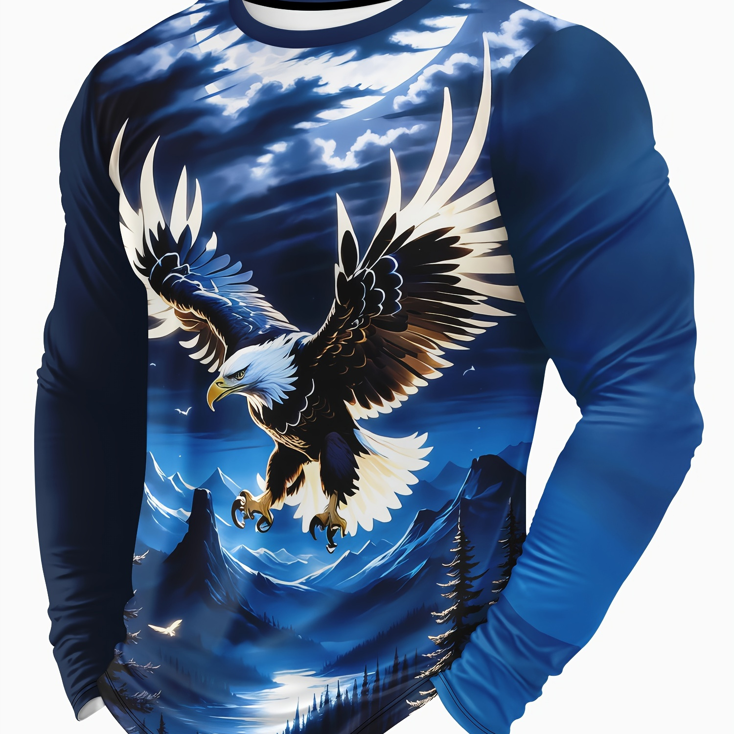 

1pc Men's Casual Athletic Long Sleeve T-shirt, Eagle Print, Polyester Knit Fabric, Round Neck, Regular Fit, For Daily And Activities, Spring/autumn Season