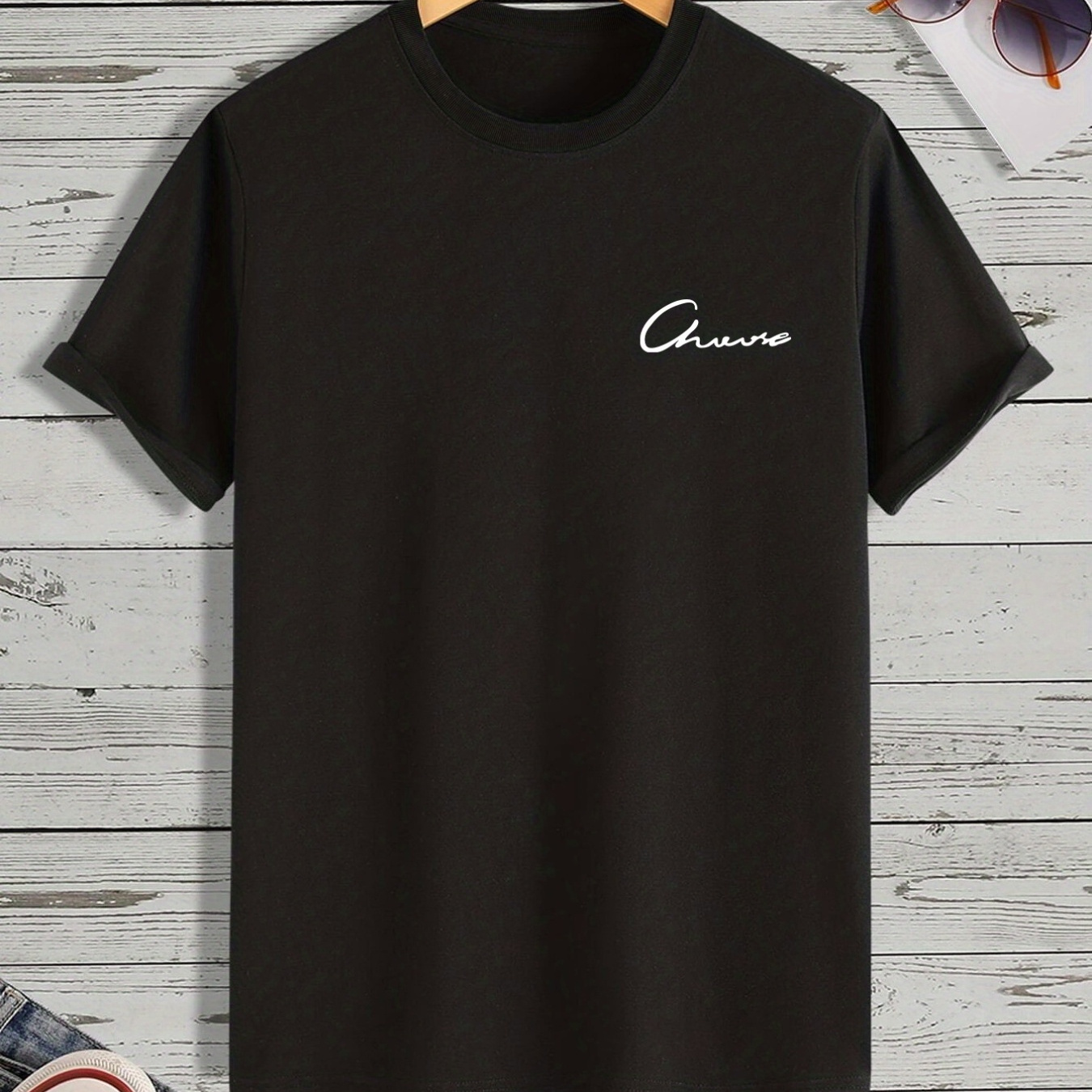 

choose" Pattern, Men's Casual Slightly Stretch Crew Neck Graphic Tee, Male Clothes For Summer