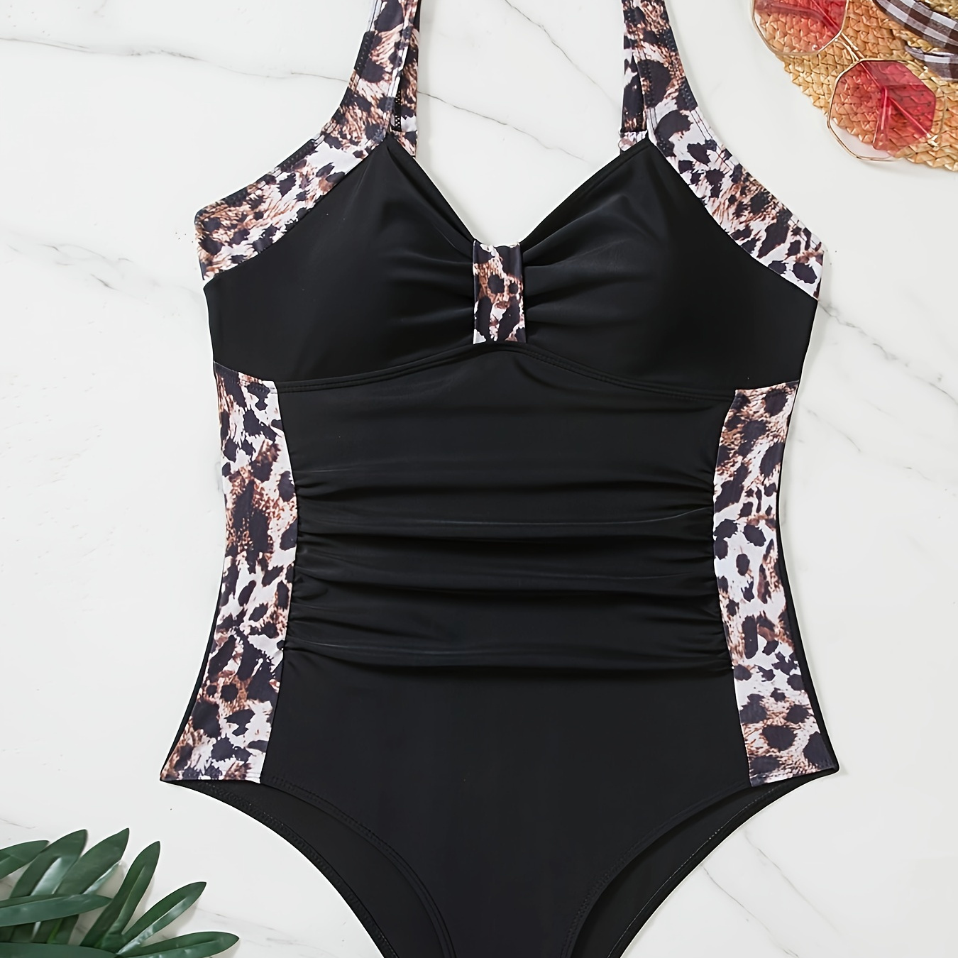 

Contrast Leopard Print One-piece Swimsuit, Tummy Control High Cut Bathing Suits, Women's Swimwear & Clothing