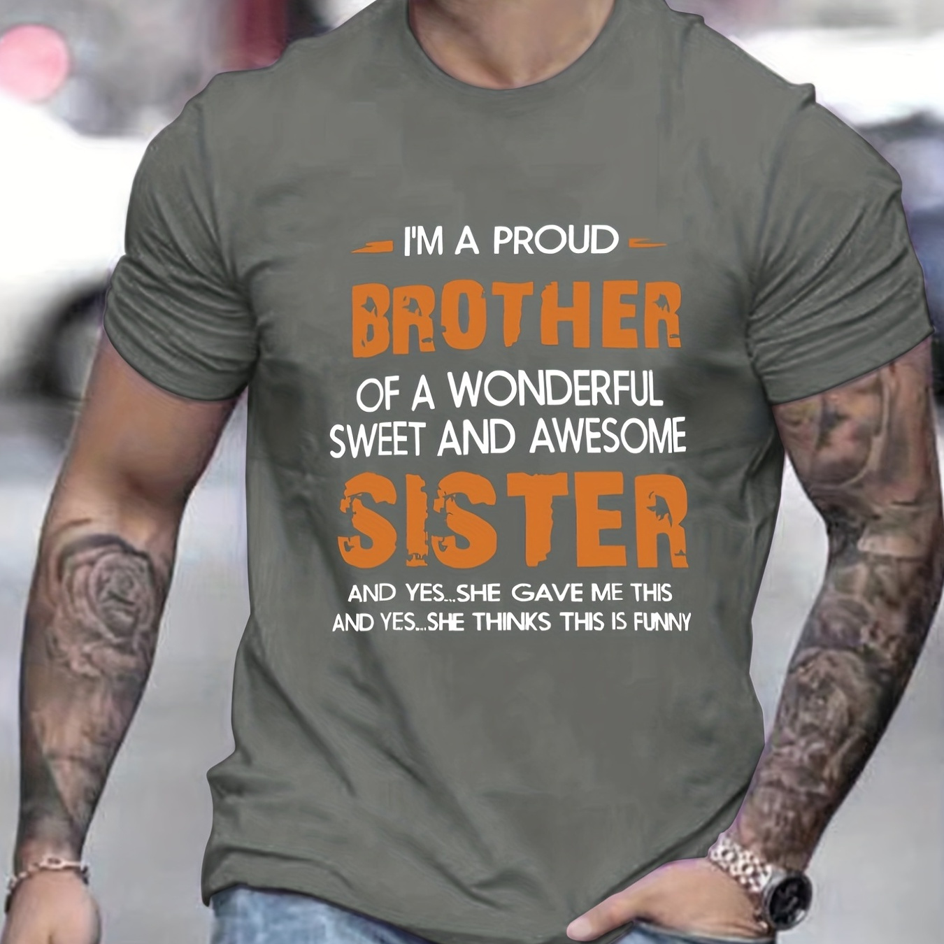 

Men's "brother Sister" T-shirt, Round Neck Tee Casual Clothing, Spring And Summer