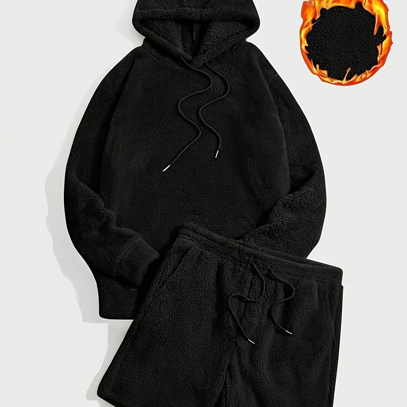 

Men's Casual Plush Hoodie With Drawstring Plush Shorts Set, Men's Casual Plush Sweatshirt And Shorts Ensemble.