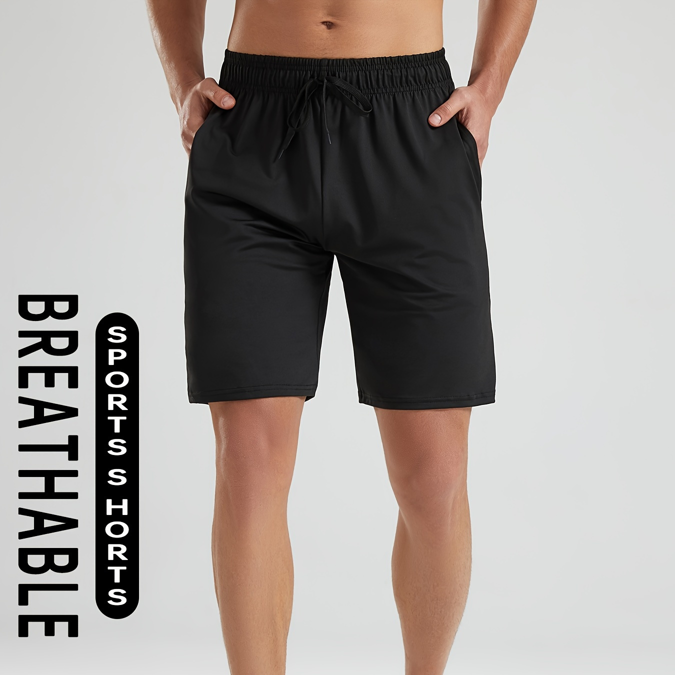 

Men' Shorts With Pockets, Active Breathable High Stretch Slim-fit Waist Drawstring Shorts For Summer