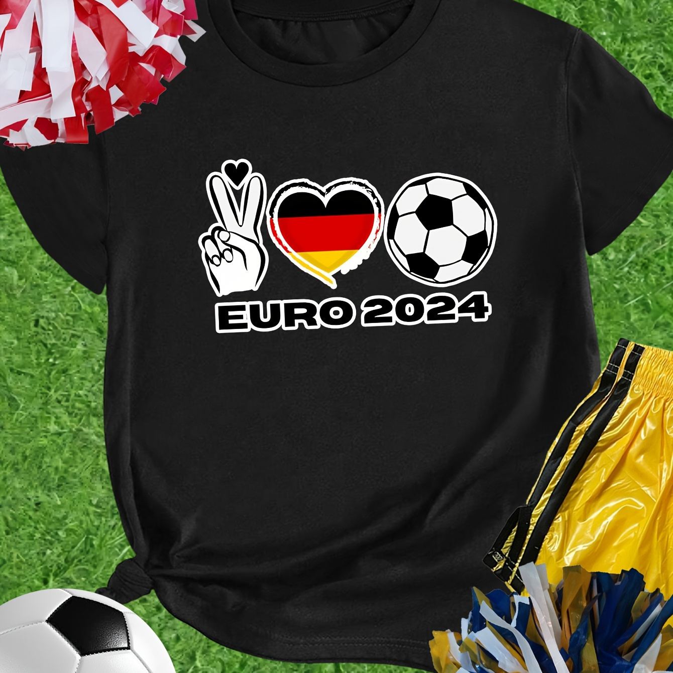 

Euro 2024 Football T-shirt, Tee With Germany Heartbeat Love And Soccer Design, Casual Sportswear For Fans