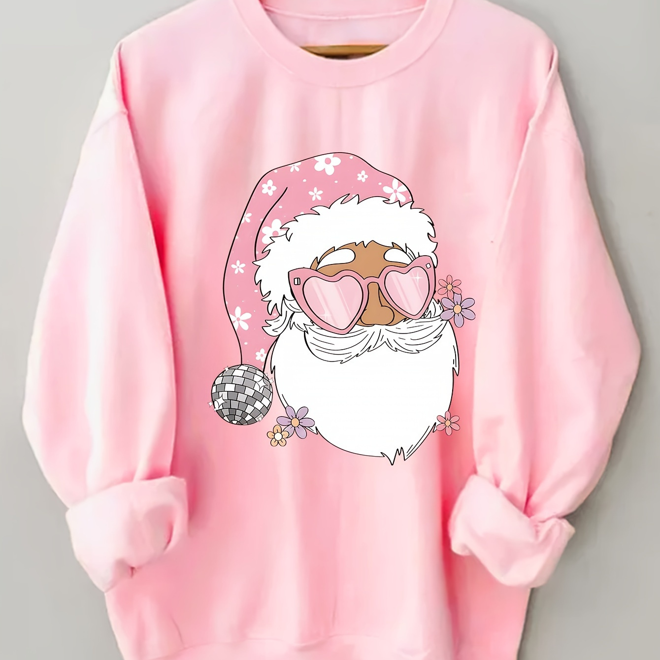 

Christmas Santa Claus Print Sweatshirt, Casual Long Sleeve Crew Neck Sweatshirt, Women's Clothing