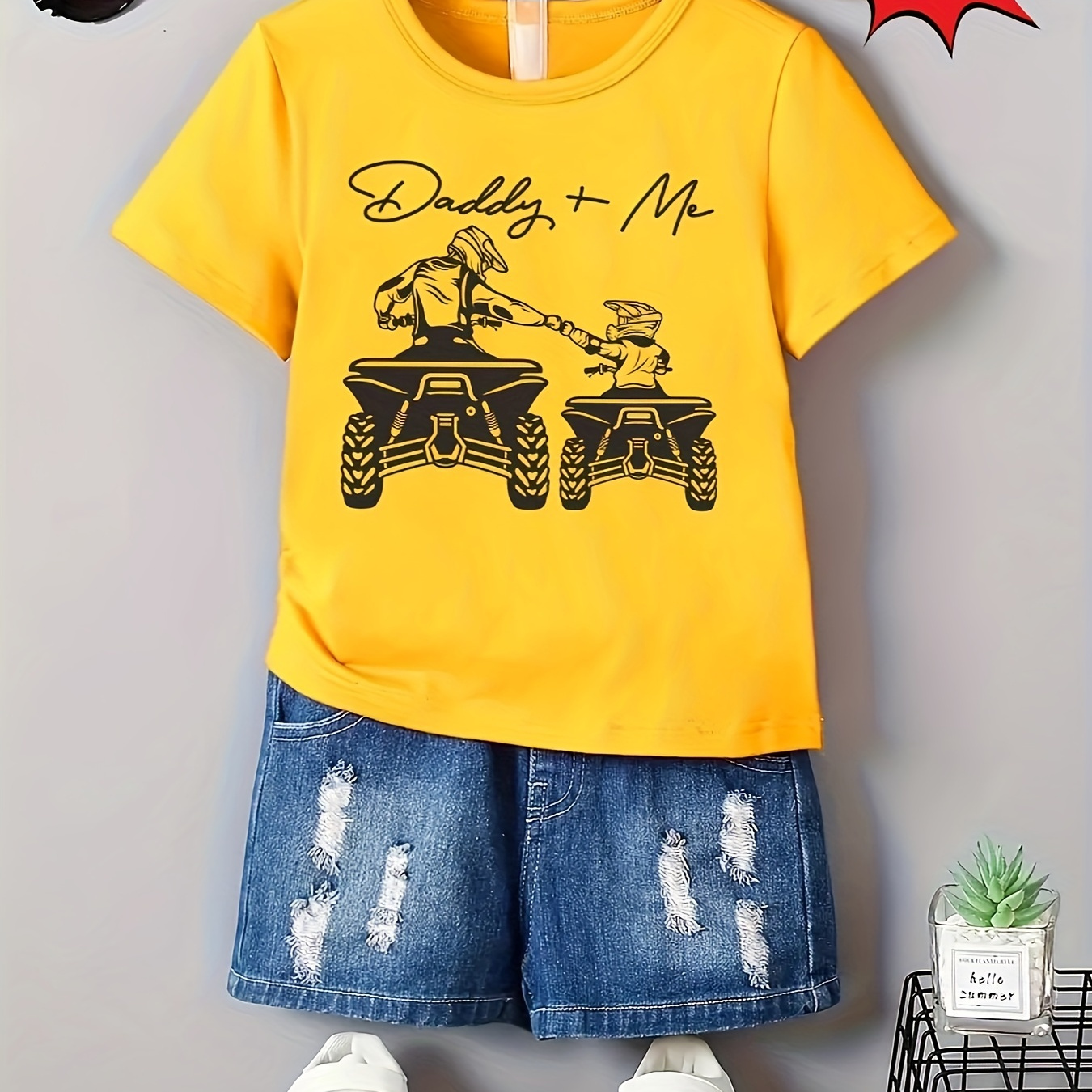 

Casual Versatile Boys' Summer Tops - Daddy + Me Print Short Sleeve Crew Neck T-shirt Cute Father's Day Gift