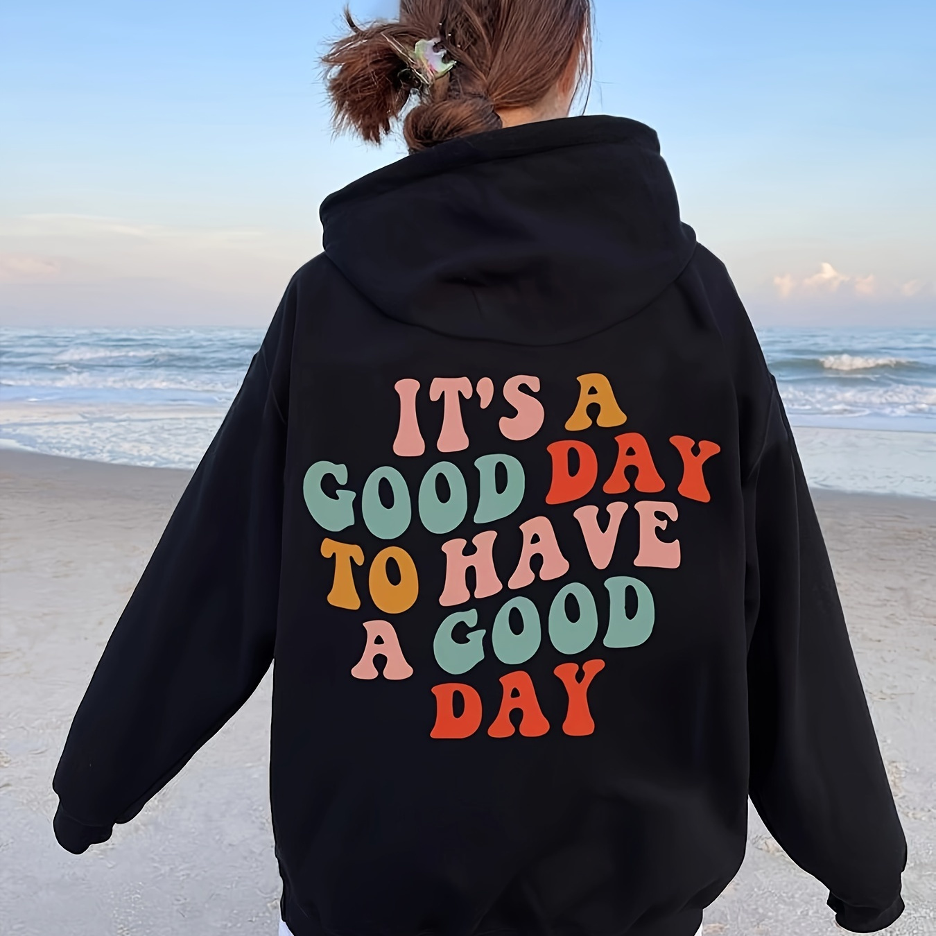 

Cozy Plus Size Hoodie For Women - Casual Letter Print Pullover With Pockets, Long Sleeve, Machine Washable - Perfect For Fall & Winter