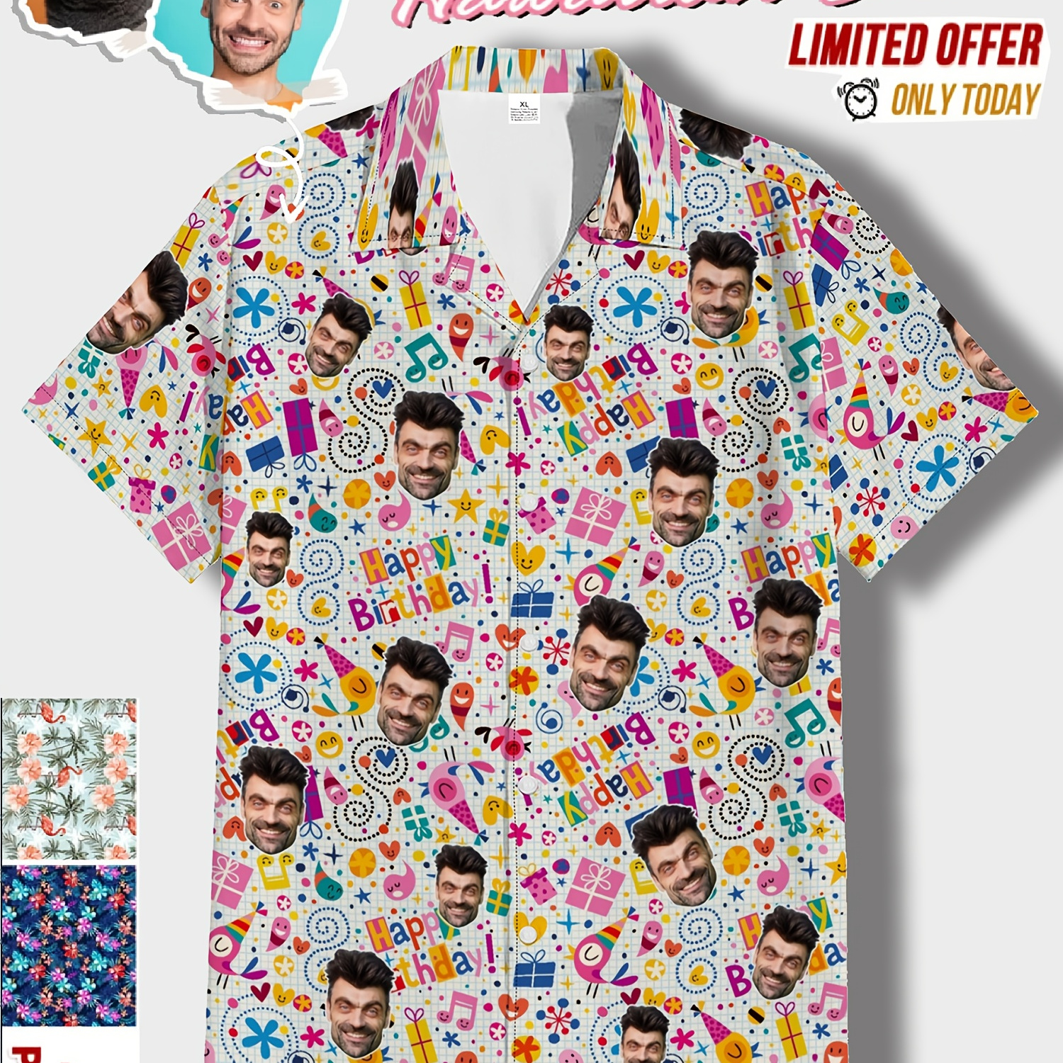 

Custom Personalized Photo Hawaiian Print Men's Summer Fashionable And Simple Short Sleeve Button Casual Lapel Simple Shirt, Trendy And Versatile, Suitable For Dates, Beach Holiday, As Gifts