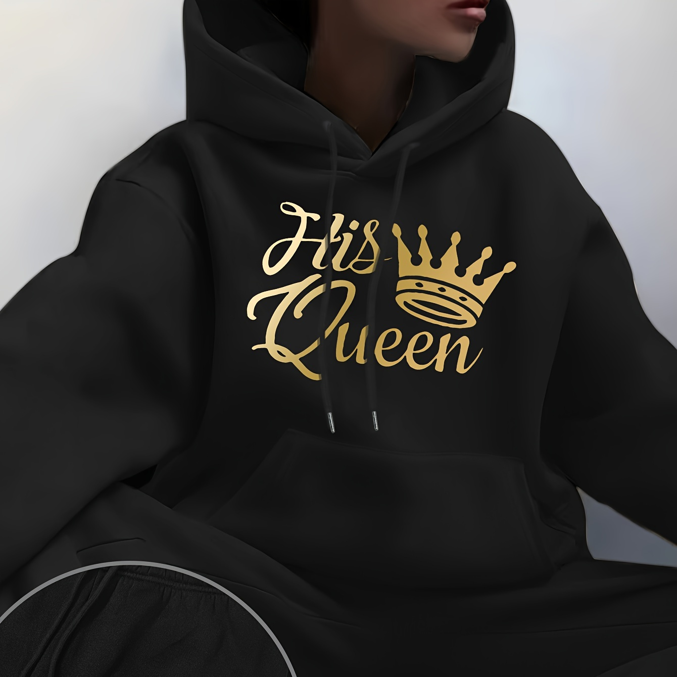 

Queen Print Two-piece Tracksuit Set, Casual Long Sleeve Drawstring Hoodie & Jogger Sweatpants Outfits, Women's Clothing