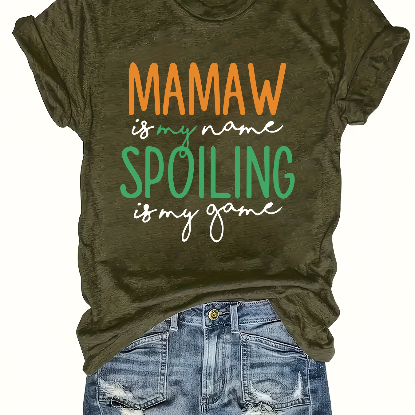 

T-shirt Mamawspoiling Letter Print Large Size Round Neck T