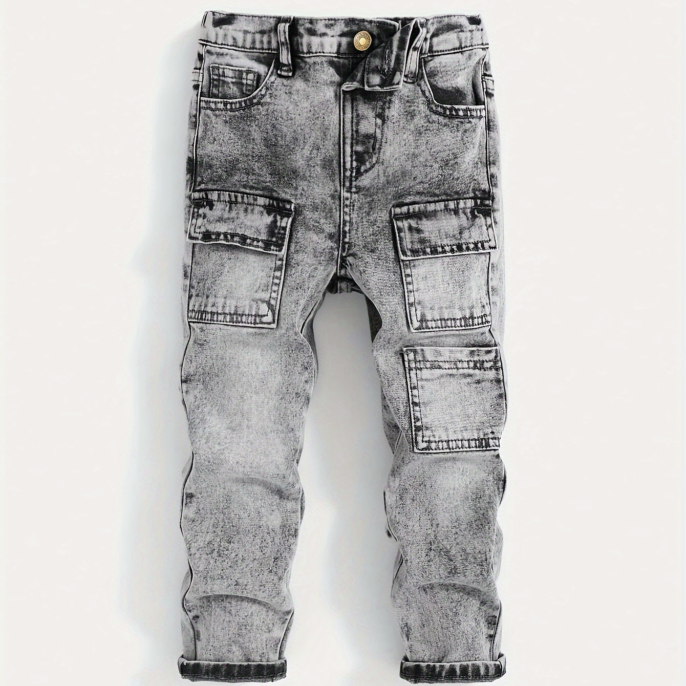 

Pantalon en denim tendance pour garçon avec détails de poches, mélange de coton, coupe fuselée, toutes