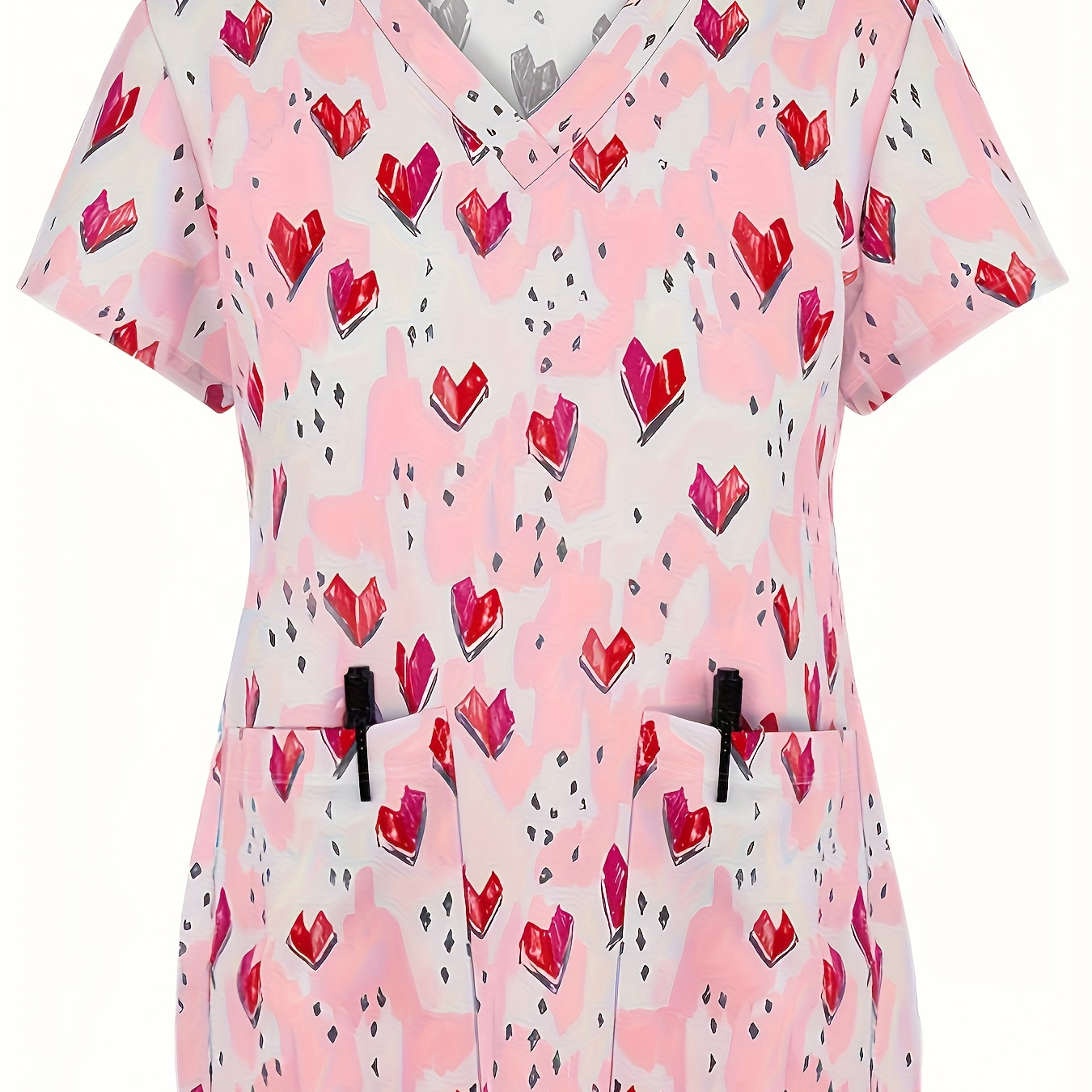 Heart Print V Neck T shirt Casual Short Sleeve Top Nurse - Temu