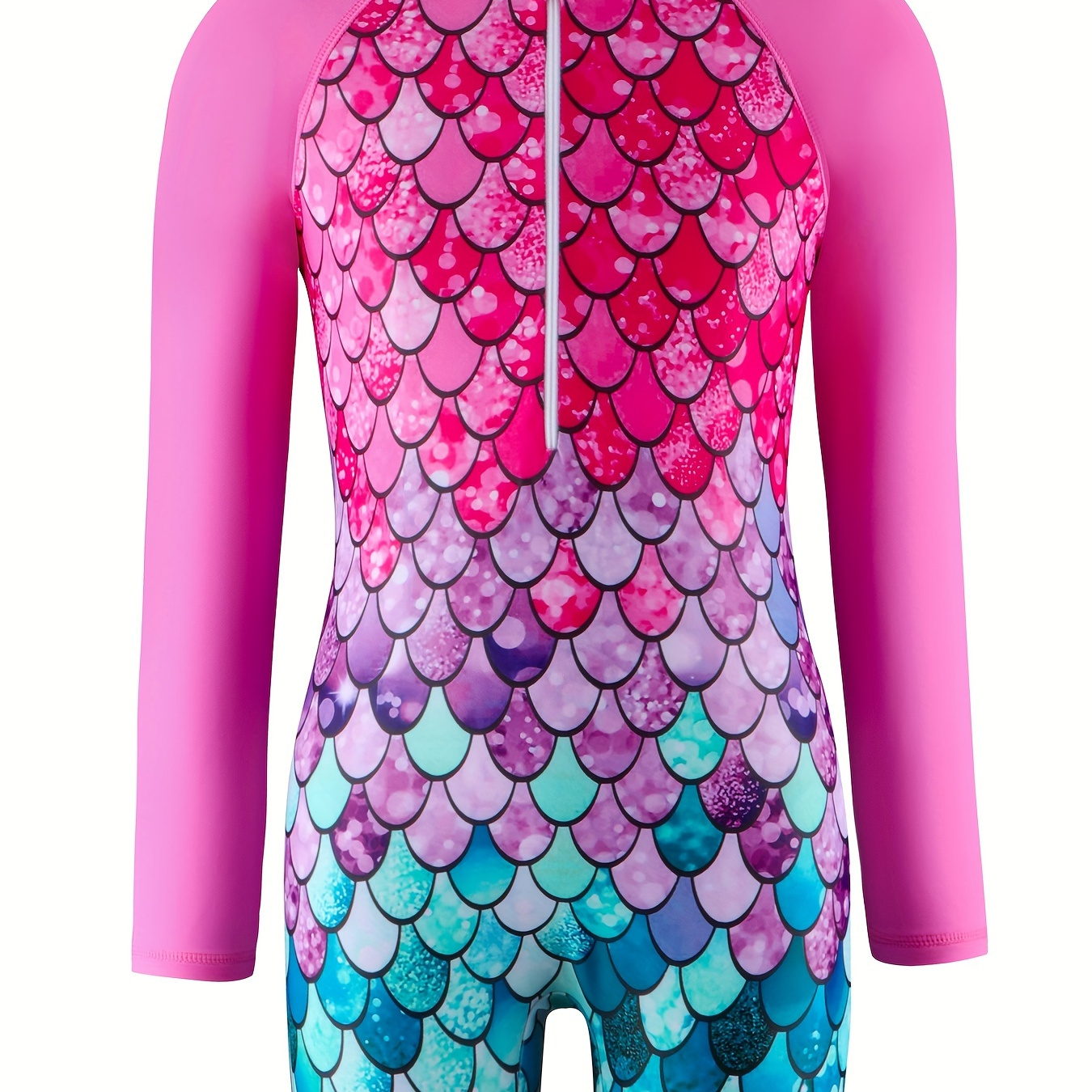

Swimsuit 1-piece Girls Fish Scales Long Sleeve Romper Swimwear, Holiday Pool/ Beach Swimming Suits