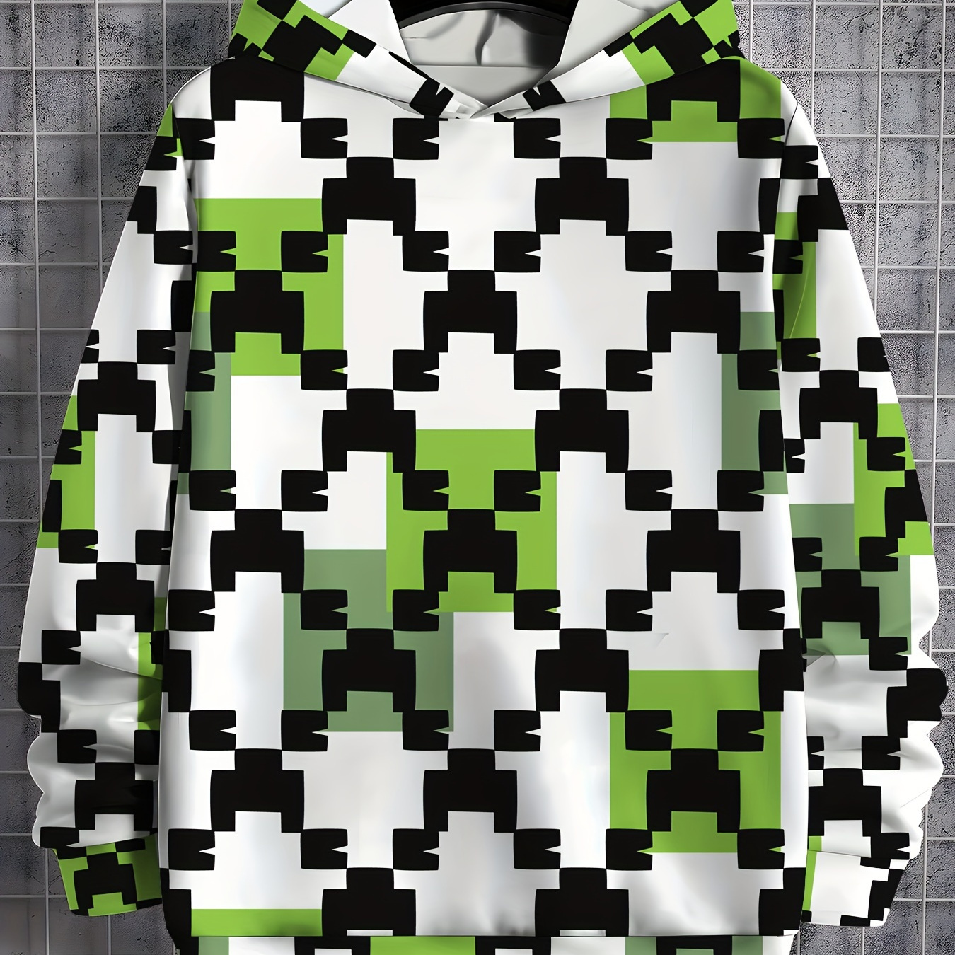 

Pixel Pattern Full Print Boy's Long Sleeve Hoodies, Spring Autumn Cozy Hooded Sweatshirts For Outdoor Casual Activities