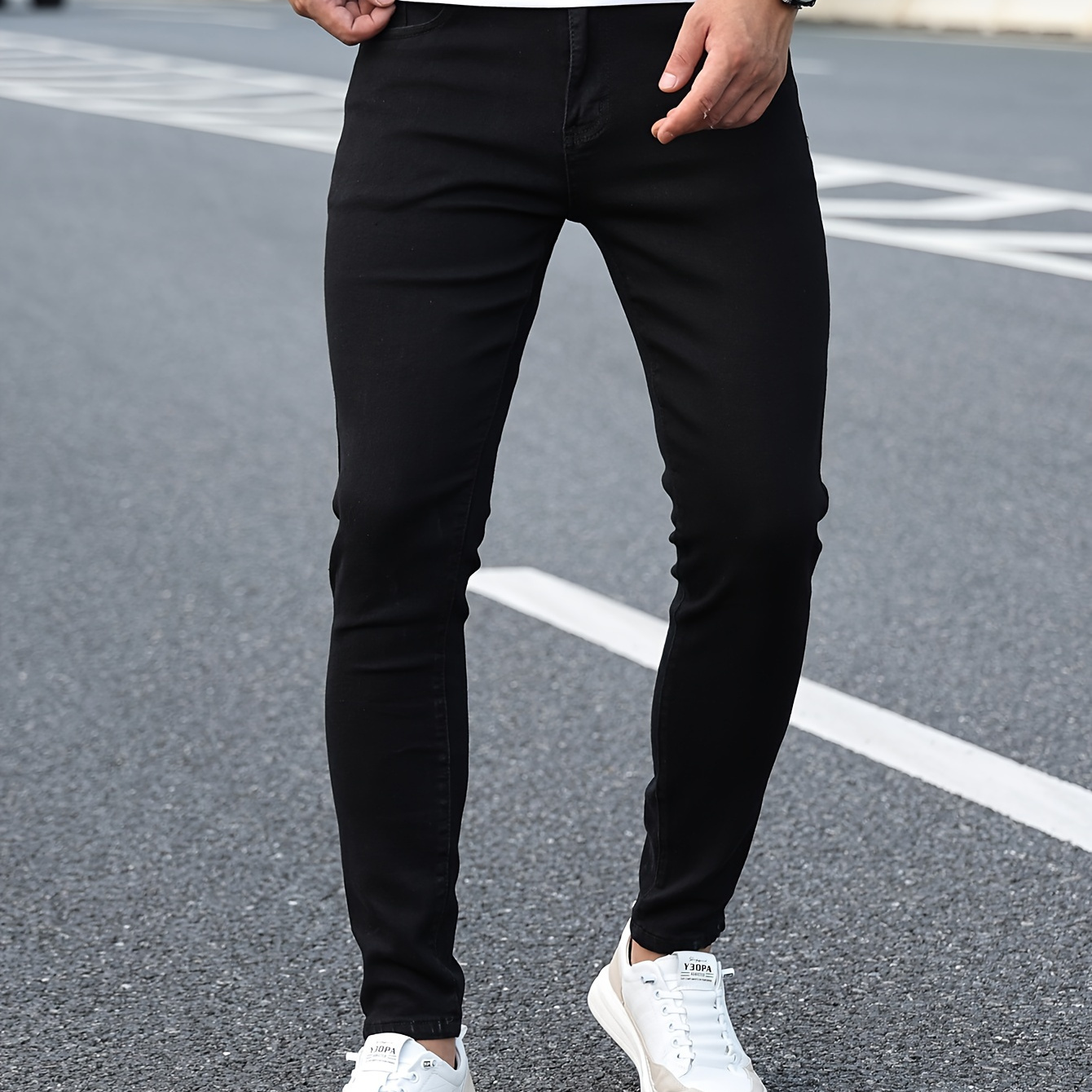 

Men's Classic Design Skinny Jeans, Men's Casual Street Style Stretch Jeans