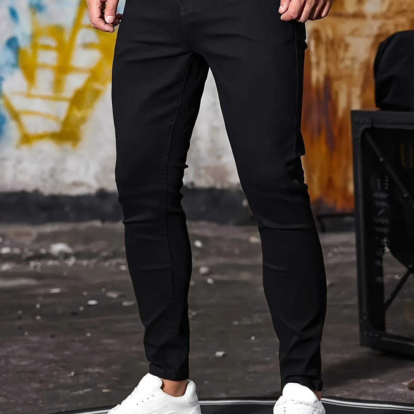 

Solid Slim Fit Denim Pants For Males, Stylish Casual Jeans For Men