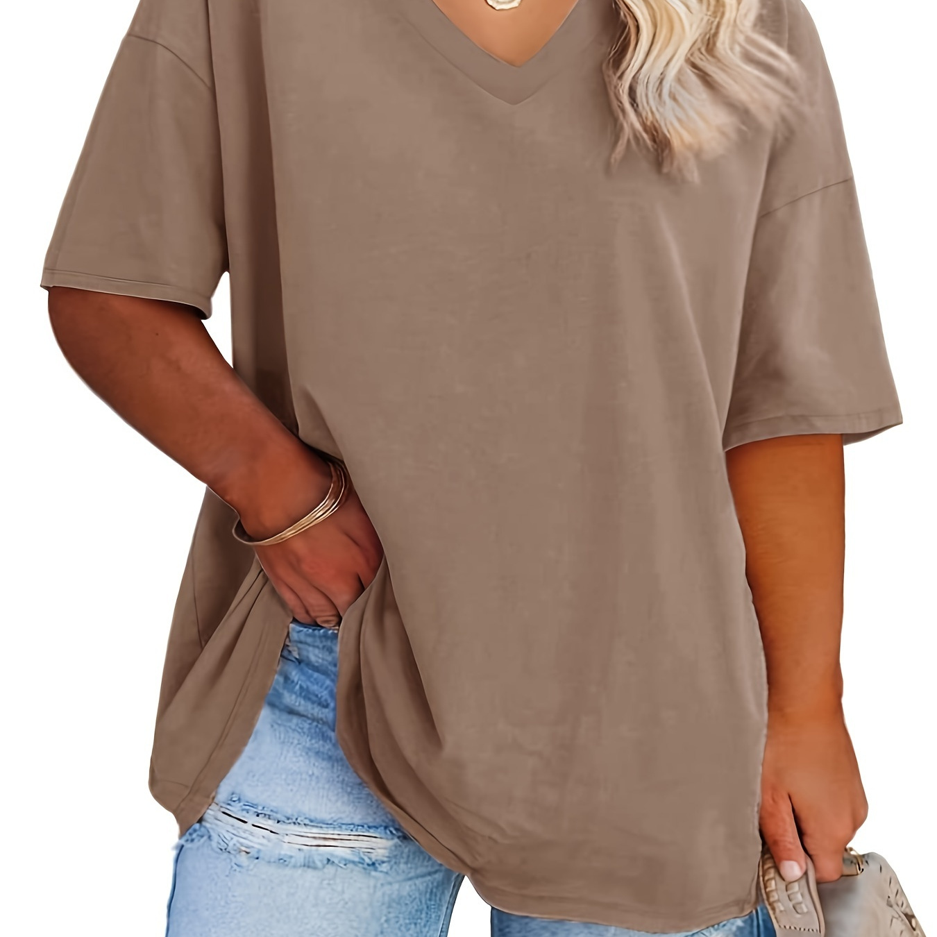 

Women's Plus Size V T Shirts Summer Half Sleeve Tees Fit