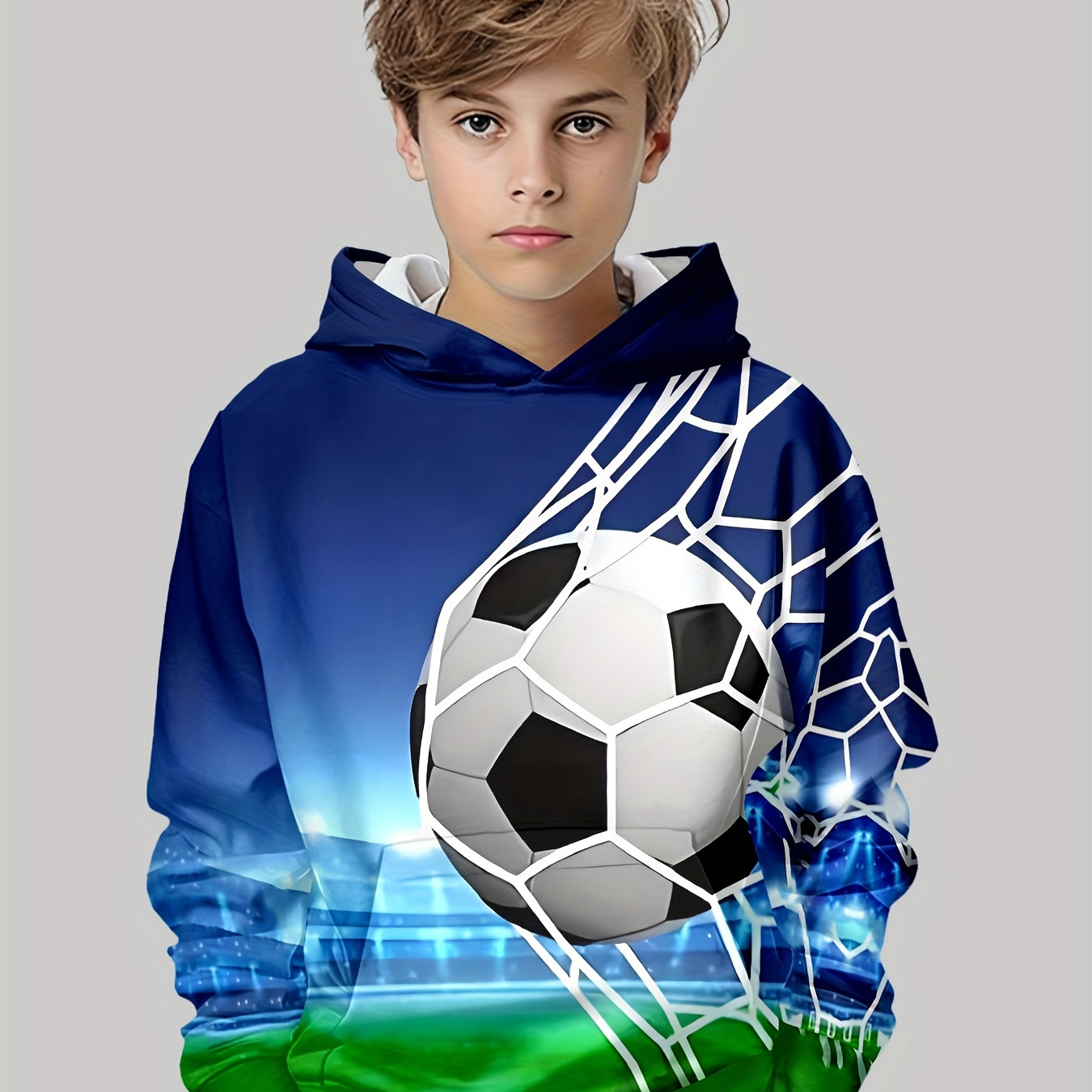 

Sweat à capuche décontracté à manches longues pour garçons, imprimé 3D de football élégant, sweat-shirt pour garçons pour le printemps et l'automne, sweat à capuche pour garçons en plein air.