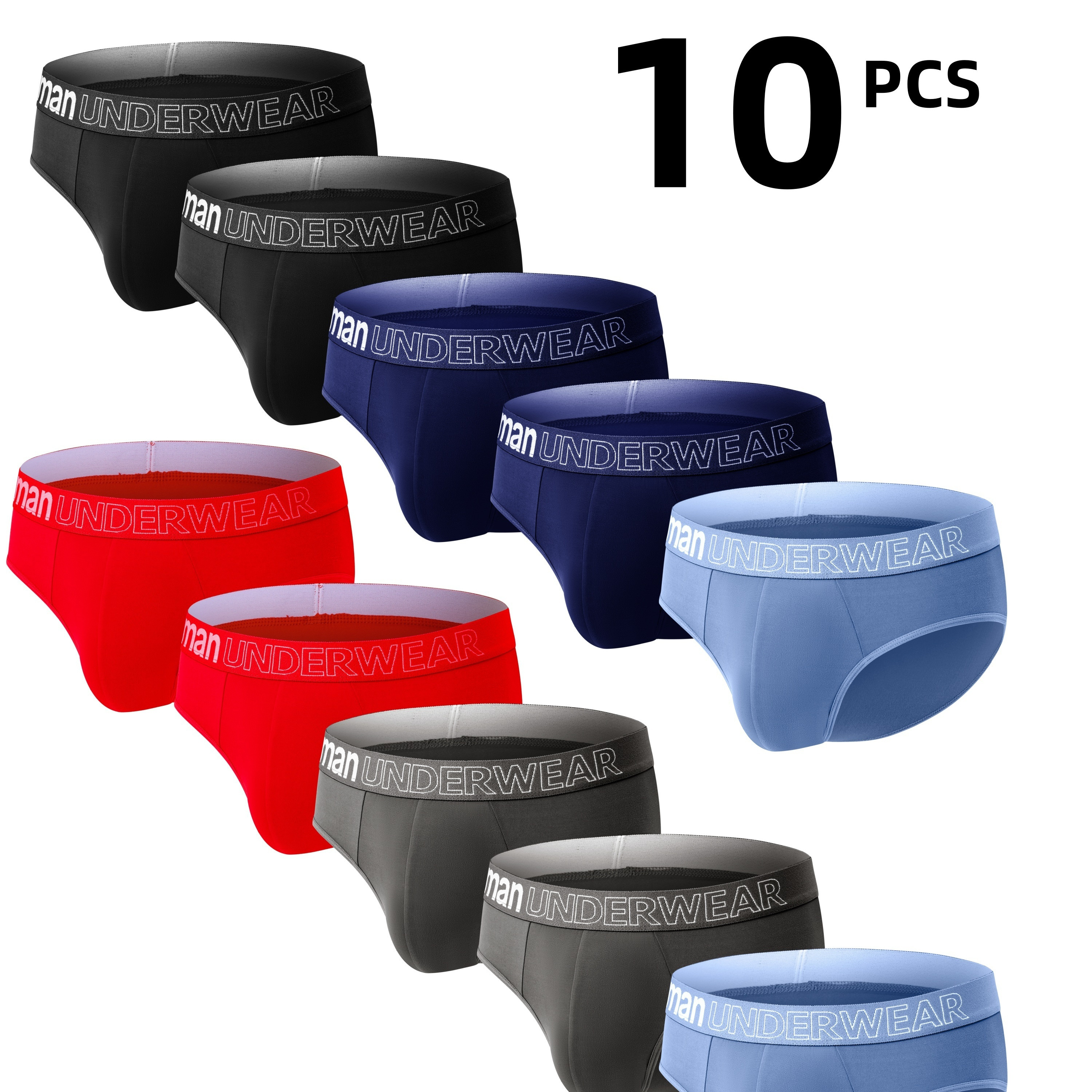 

Lot de 10 slips pour hommes en polyester avec élasthanne - Sous-vêtements en confortable et respirant avec une grande élasticité, design de couleur unie