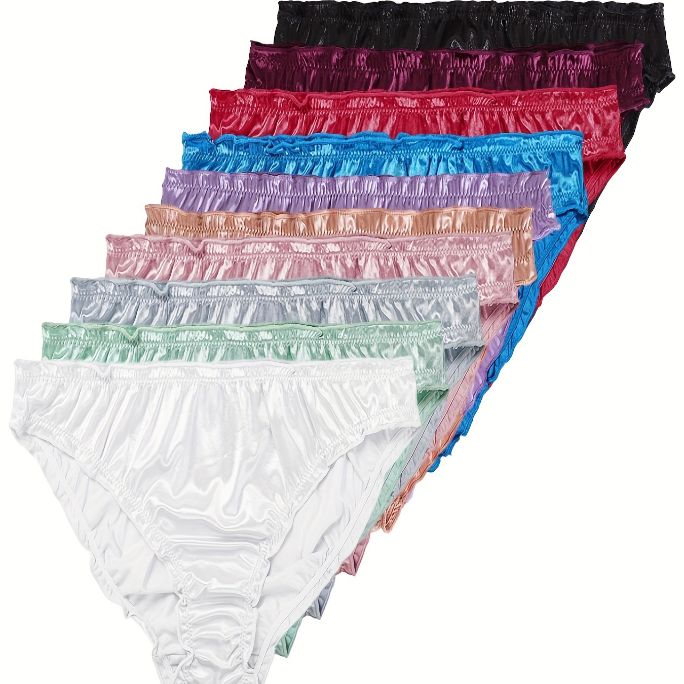 

10-pack Women Satin Panties Low-waist Ruffle Milk Silk Underwear Comfortable Bikini Briefs Elastic Ladies Underpants Lingerie