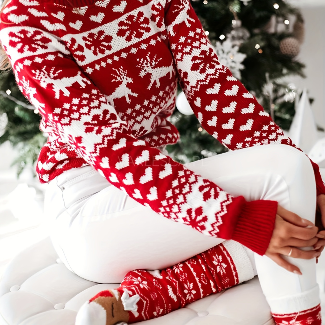 

Christmas Reindeer Pattern Crew Neck Sweater, Casual Long Sleeve Sweater For Fall & Winter, Women's Clothing
