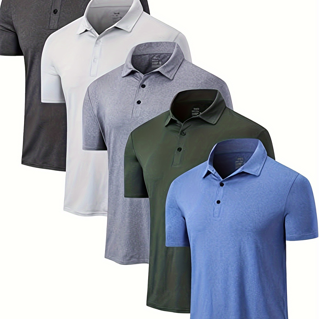 

5pcs Summer Men's Fashionable Lapel Short Sleeve Golf T-shirt, Suitable For Commercial Entertainment Occasions, Such As Tennis And Golf, Men's Clothing, As Gifts