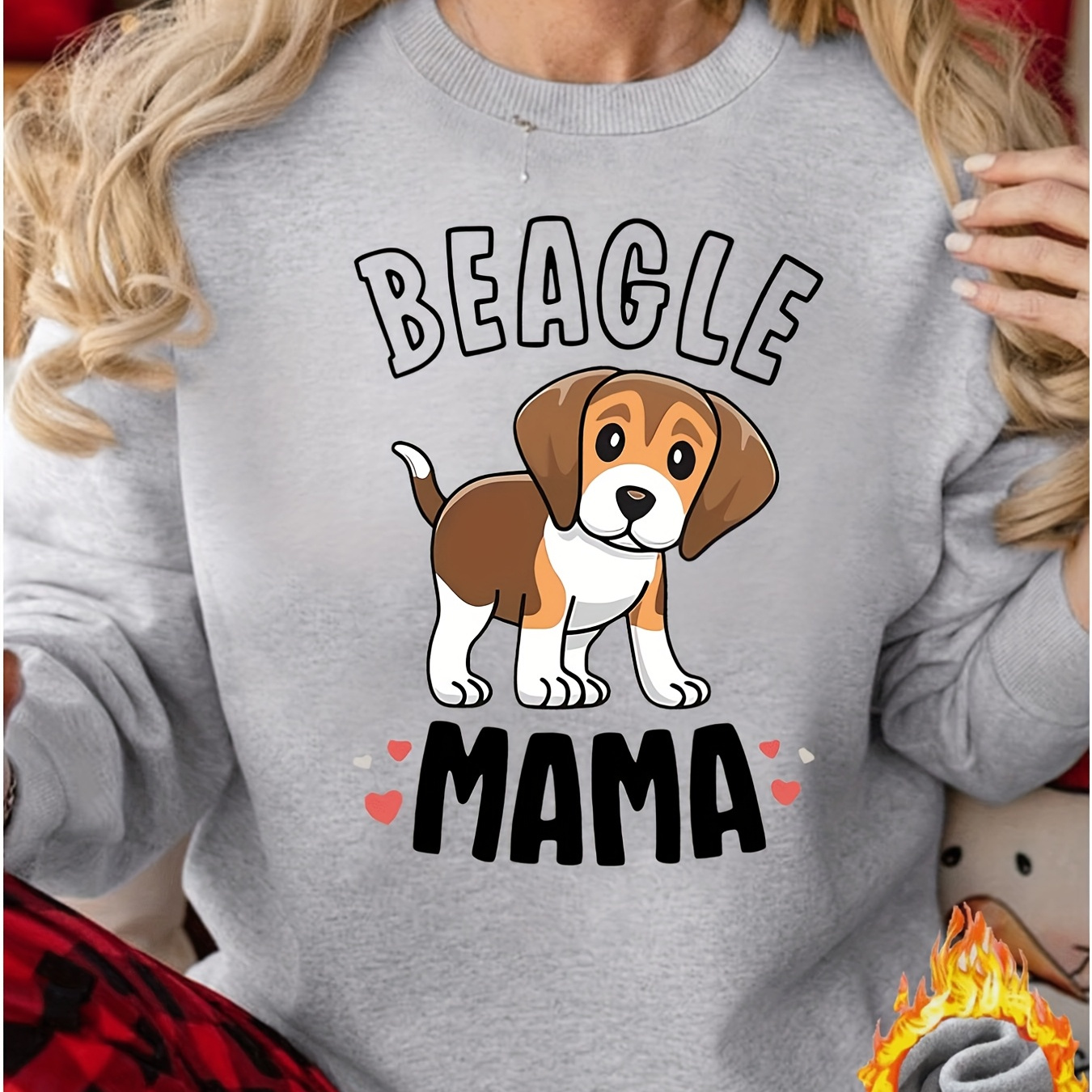 

Beagle Mama Graphic Crew Neck Sweatshirt - Casual Polyester Knit Pullover For Adults With Slight Stretch, Animal Print Long Sleeve - All Season Comfort