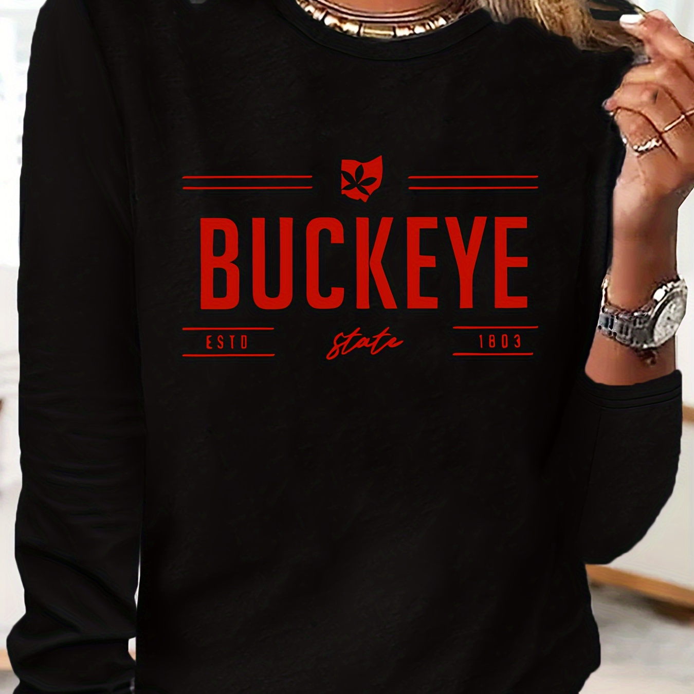 

T-shirt, Long Sleeve Crew Neck Casual Top For Spring & Fall, Women's Clothing