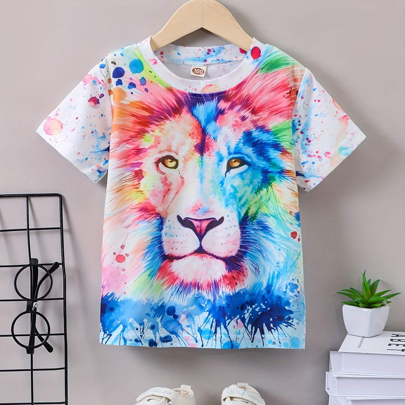 

Lion Graphic Round Neck T-shirt Tees Tops Casual Soft Comfortable, Boys And Girls Summer Clothes