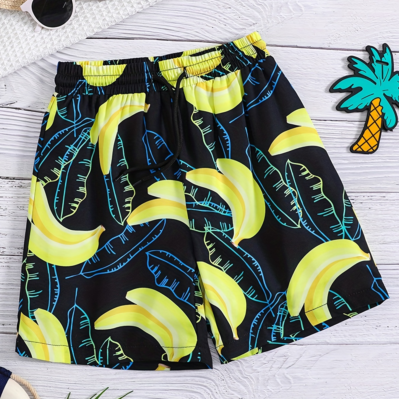 

Cartoon Banana Pattern Swim Trunks For Boys, Elastic Waist Beach Shorts, Kid's Swimwear For Summer Vacation