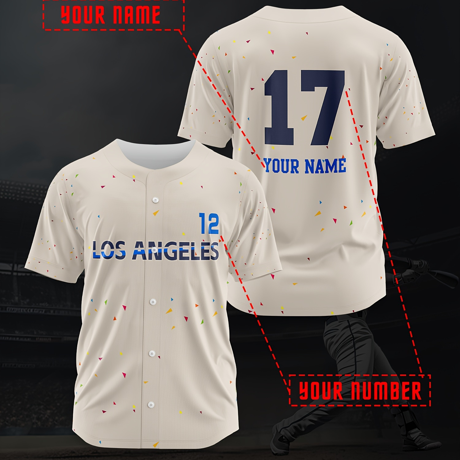 

Custom Men's Baseball Jersey - Personalized Name & Number, Breathable Polyester, Button-up, Casual & Sporty Look For Training & Casual Attire, Parties & Outdoor Activities