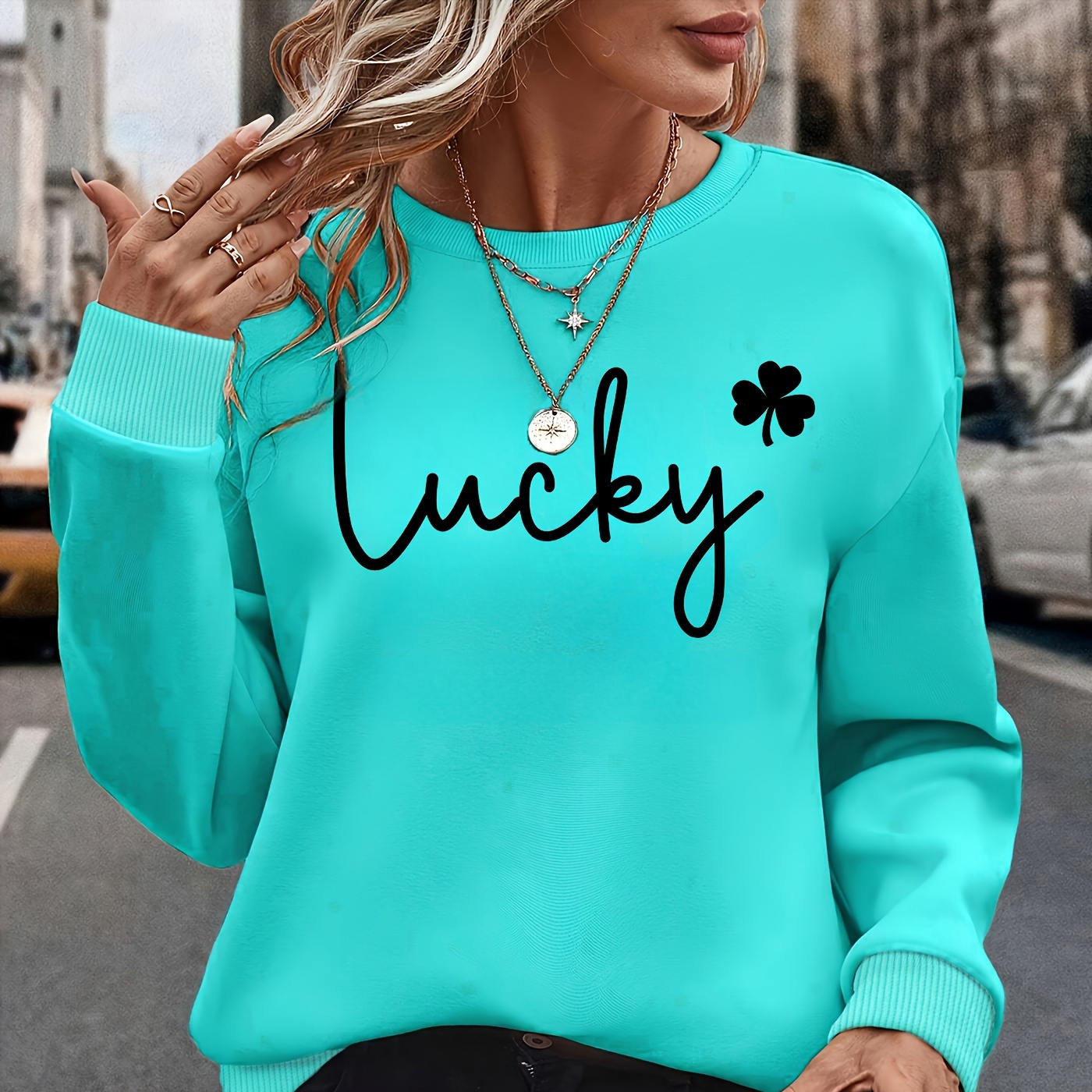 

Fleece-lined Letter Sweatshirt For - , Washable, Non-see-through, Fit