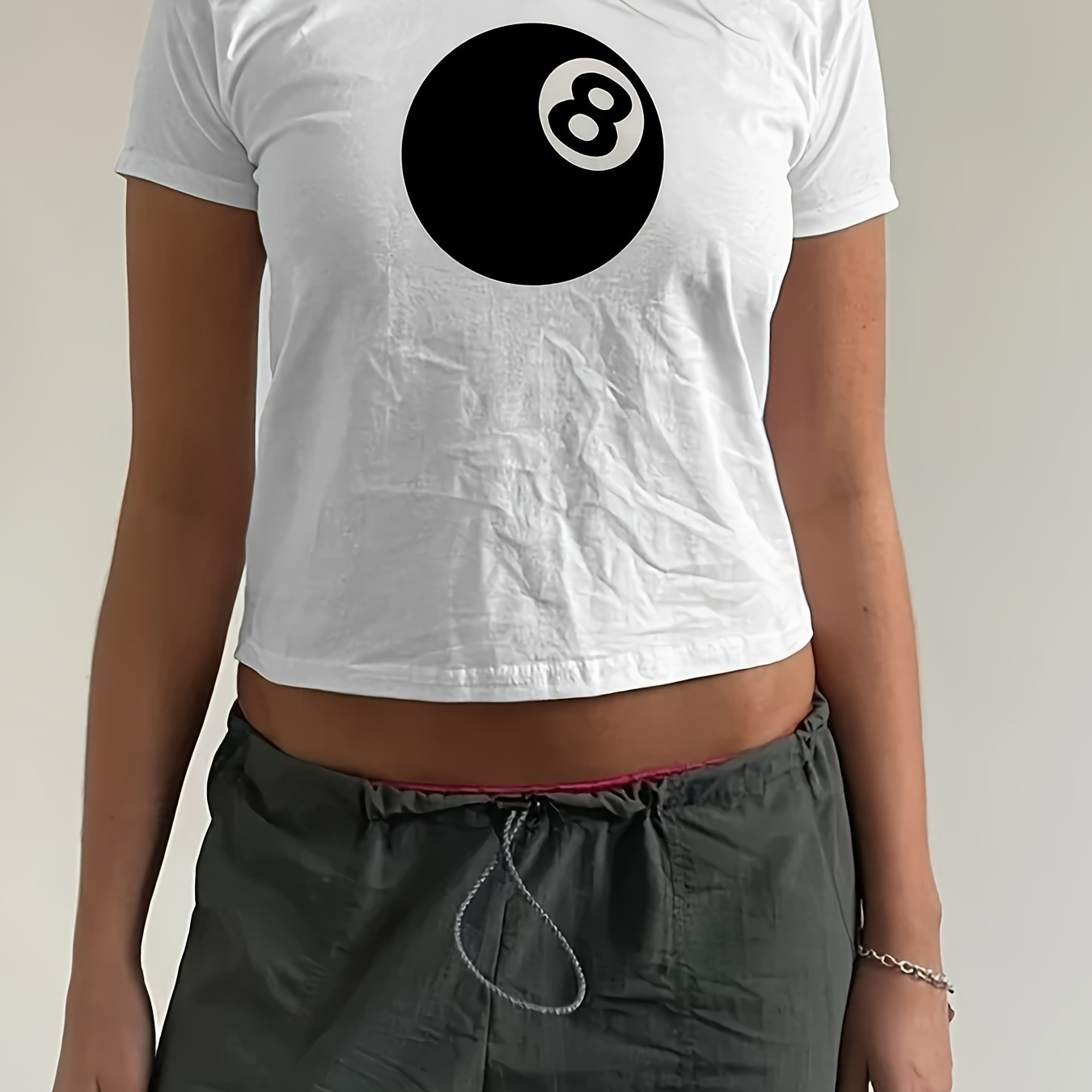 

Ball Print Crew Neck Crop T-shirt, Versatile Short Sleeve T-shirt For Spring & Summer, Women's Clothing