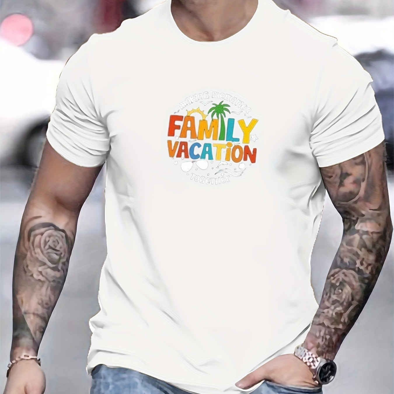 

Family Vacation 2024, Print Tees For Men, Casual Short Sleeve T-shirt For Summer