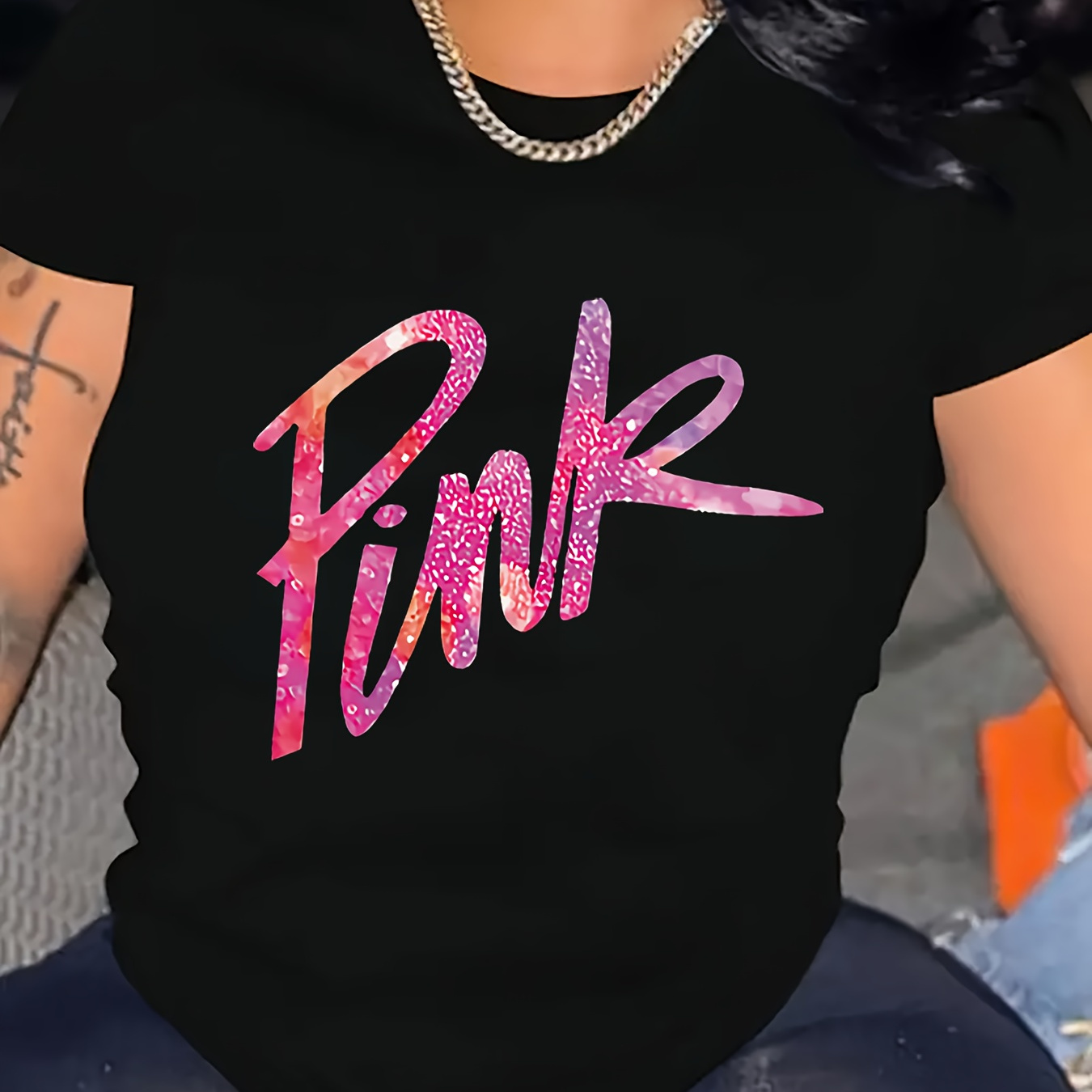

Women's Casual Short Sleeve T-shirt With Letter Print, Round Neck, Breathable Fabric, Fashionable