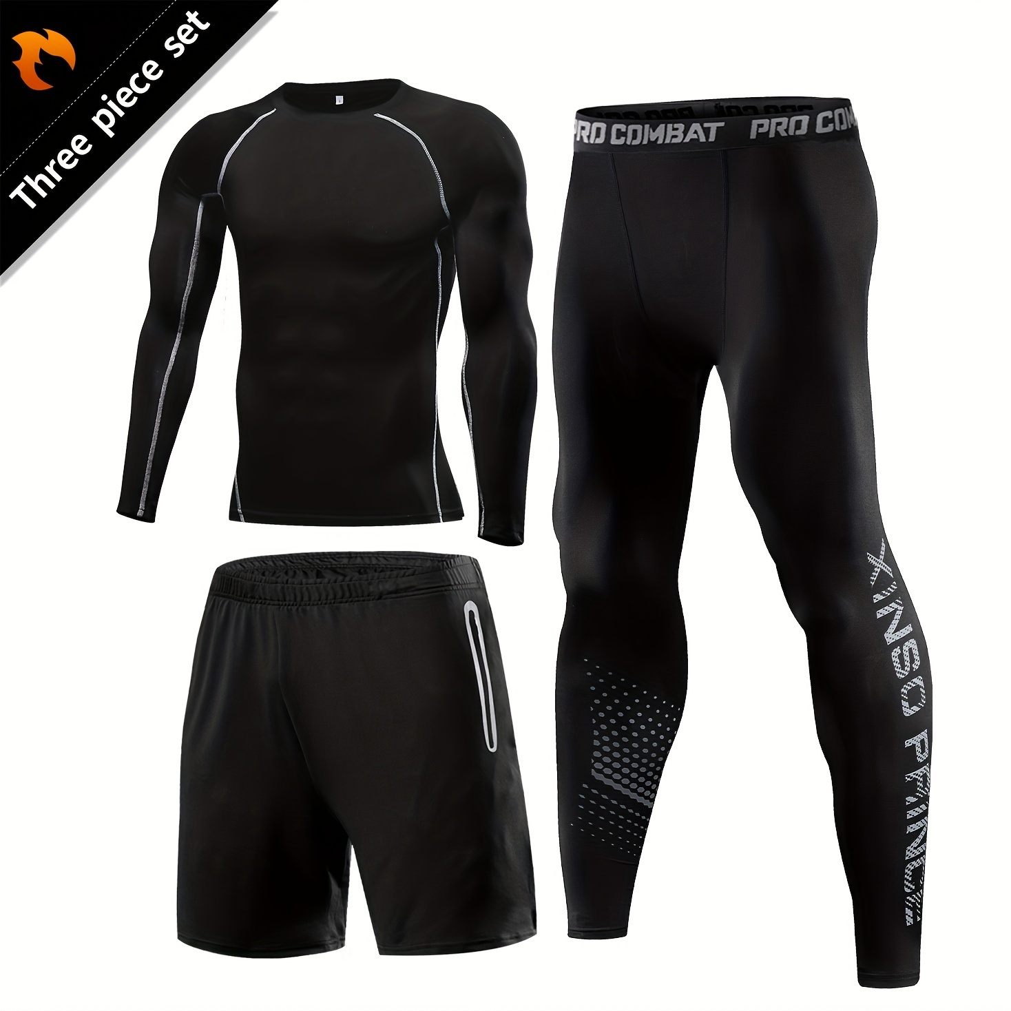 

Men's 3-piece Compression Suit Set: Slim Fit, Breathable, Quick Drying & Sweat Absorbing For Sports & Fitness!
