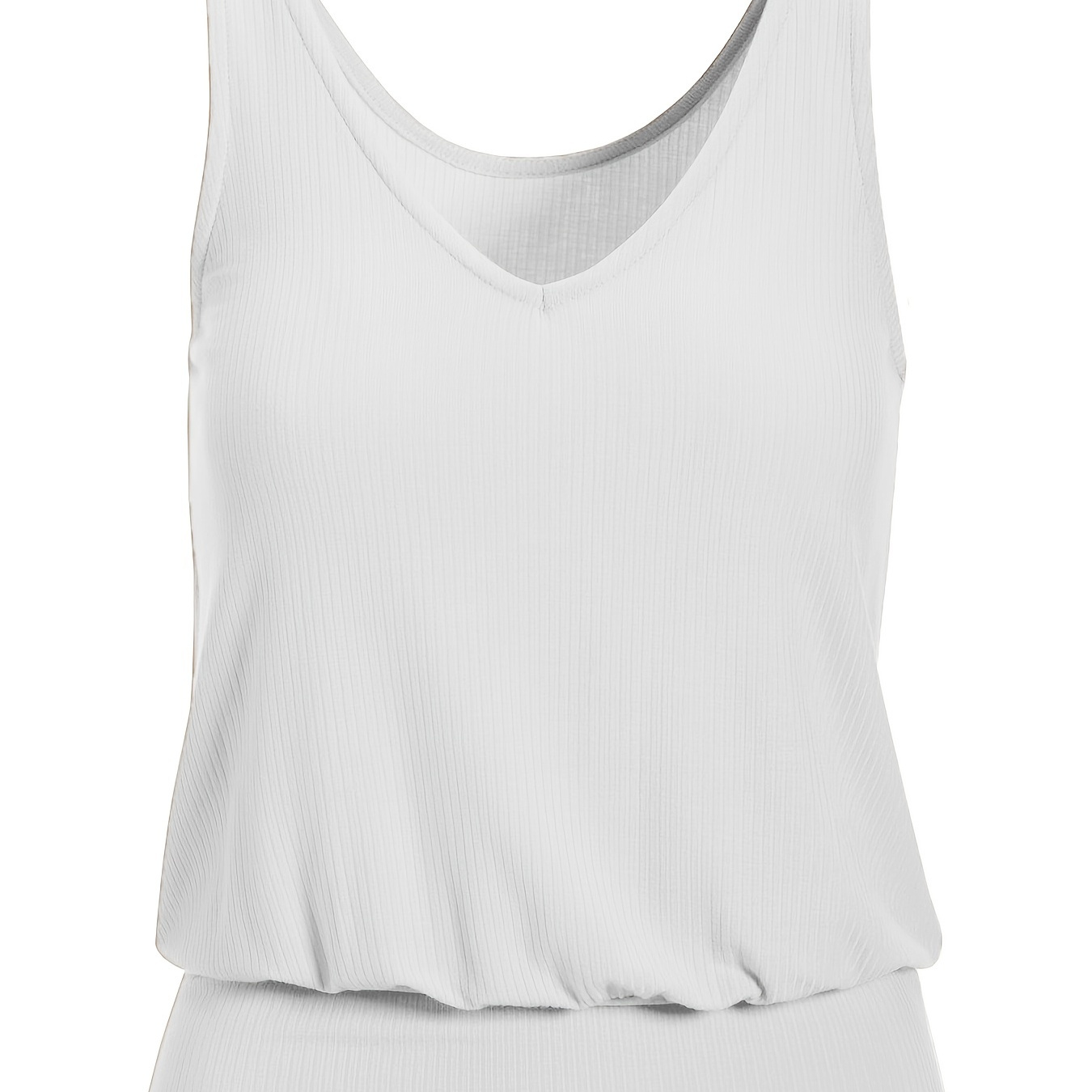 

Solid Ribbed Tank Top, Casual V Neck Summer Sleeveless Top, Women's Clothing