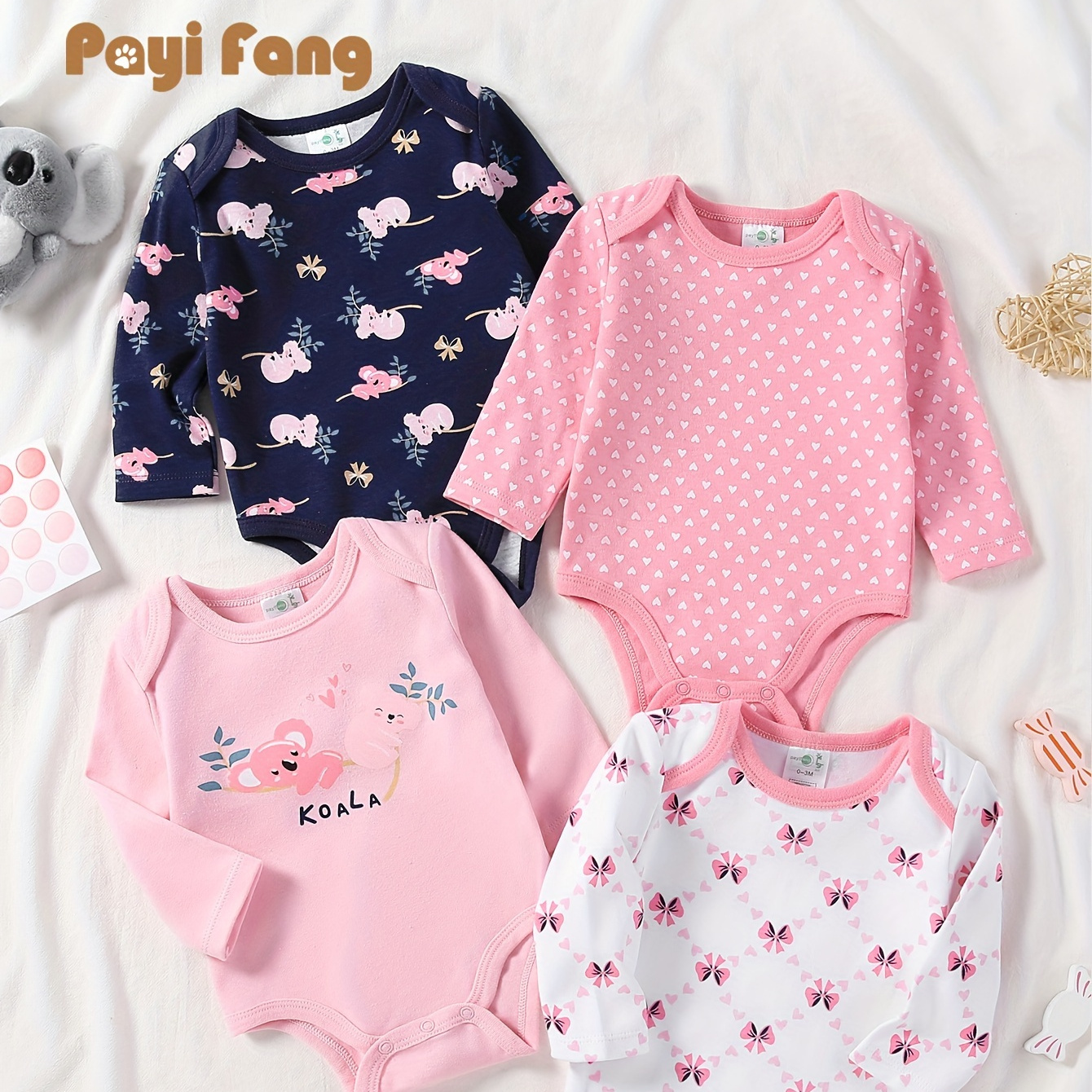 

Payifang 4pcs Set: Long-sleeve For - , Round , Bodysuits, For