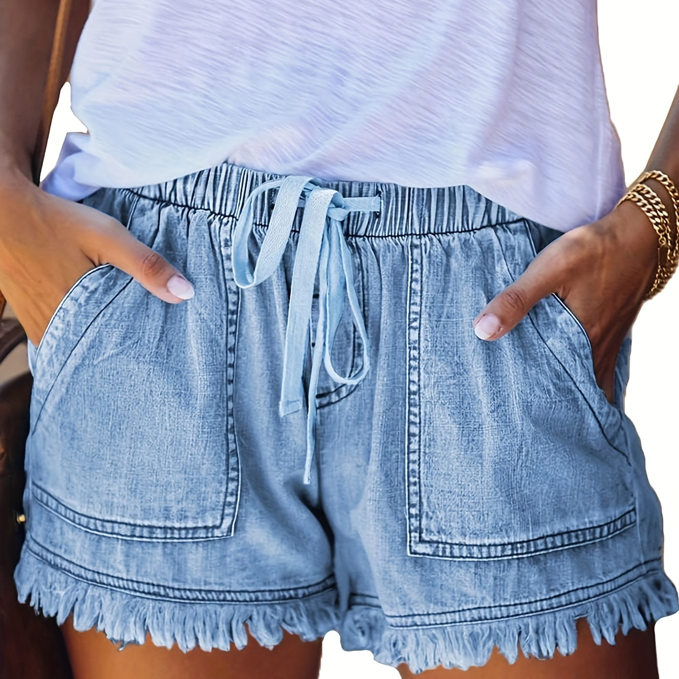 

Womens Lightweight Shorts Casual Baggy Trendy Short Pants Elastic Waist Jean Shorts With Pockets