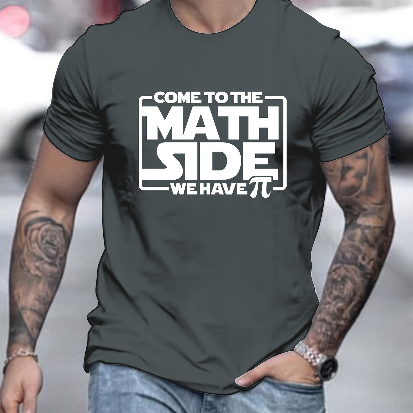 

Math Graphic Men's Short Sleeve T-shirt, Comfy Stretchy Trendy Tees For Summer, Casual Daily Style Fashion Clothing