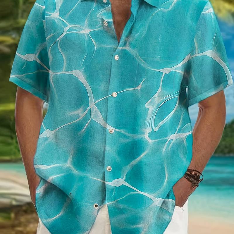 Violet Tropical Leaf Pattern Casual Short Sleeve Shirt, Men's Hawaiian ...