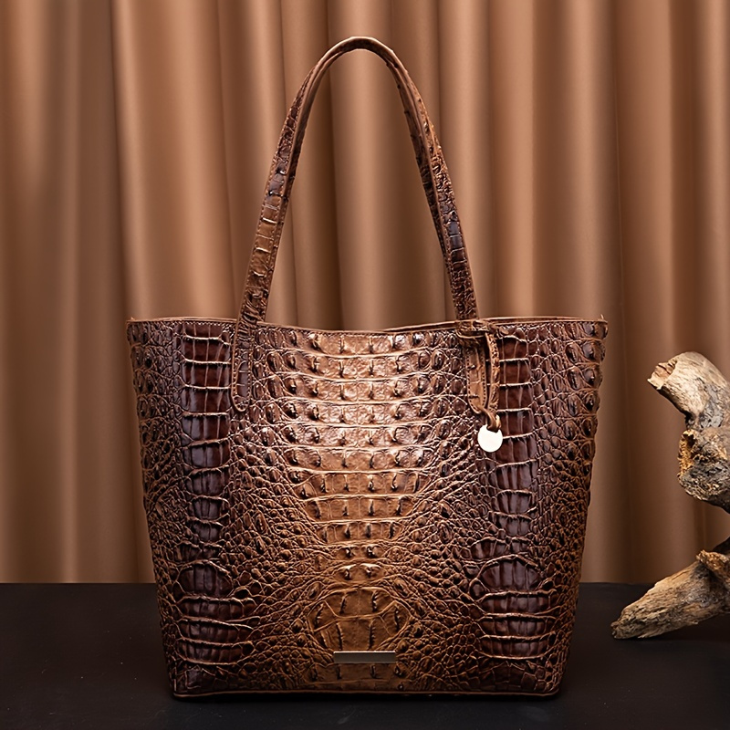Crocodile Embossed Tote Bag Set, Elegant Shoulder Bag With Clutch Purse,  Women's Office & Work Handbag