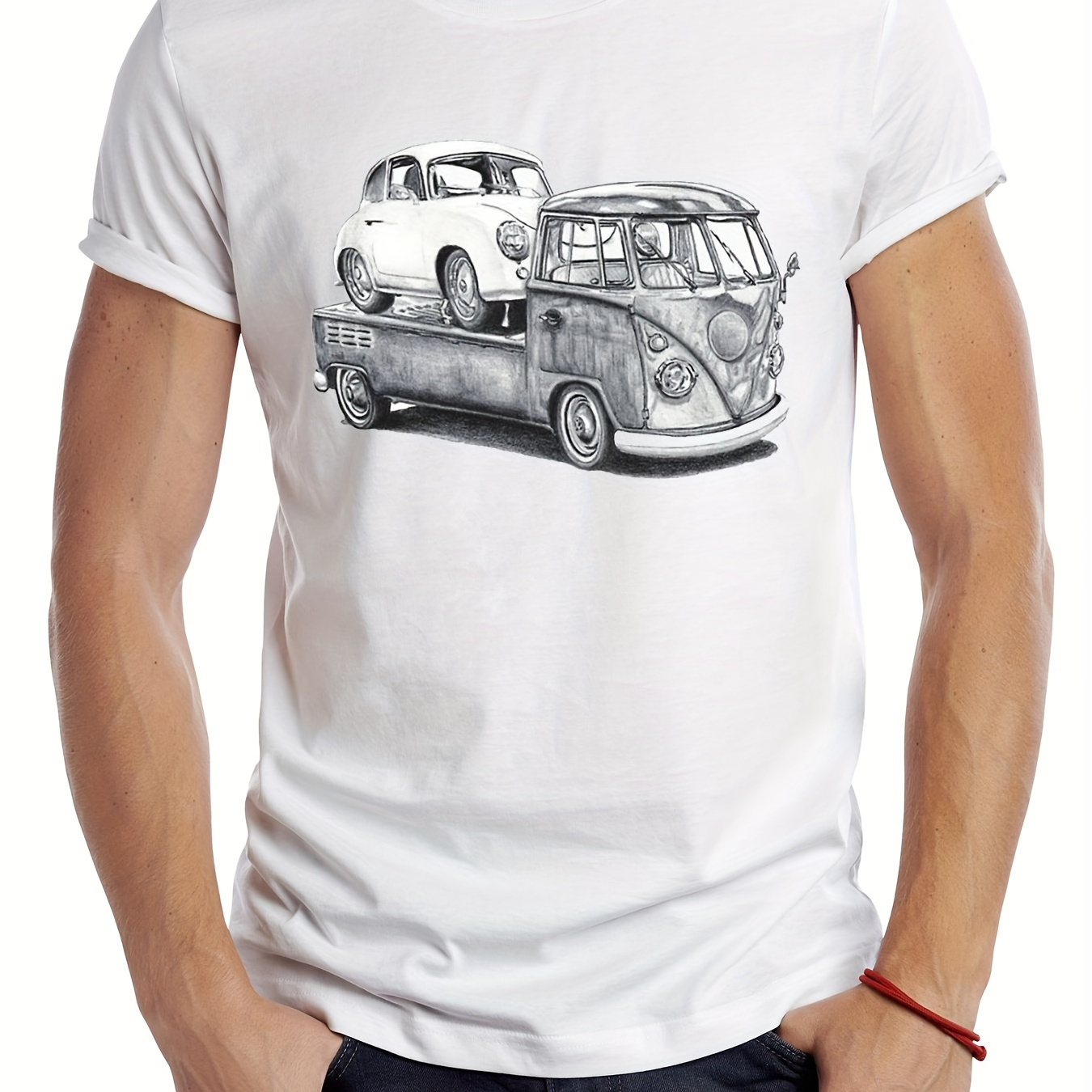 

Graphic Sport Cloth Retro Casual Tops Hipster Tee Vintage Car On Old Campervan Printed Men T Shirt Men Clothing Harajuku Cotton 220g