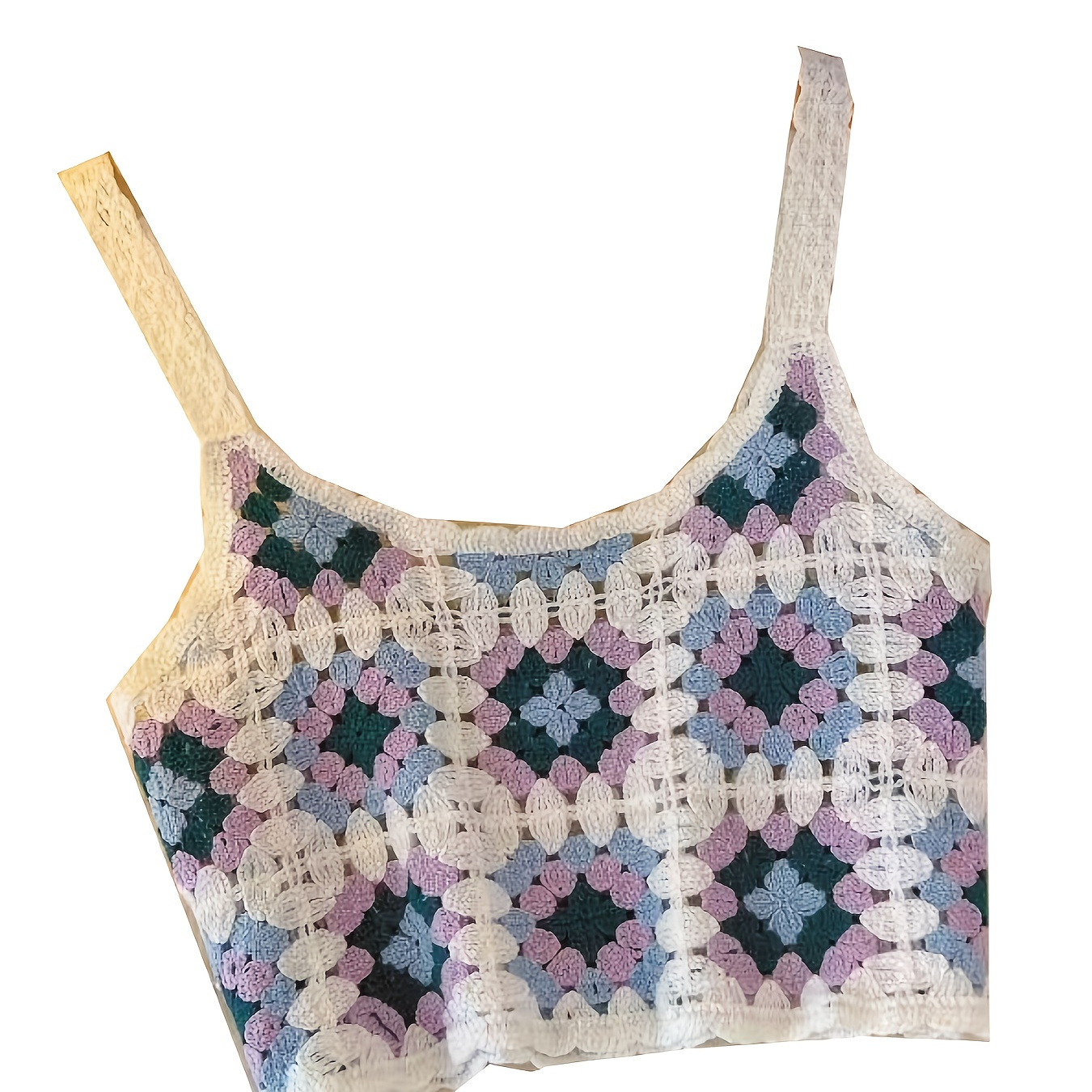 

Chic Knit Square Neck Cut-out Cami Top - Breathable Polyester, Semi-sheer Geometric Pattern, Summer