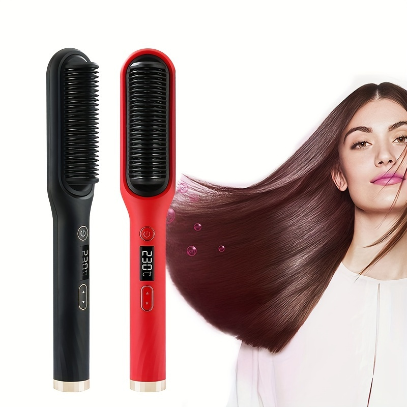 Multifunctional Hair Straightener Comb Electric Heating Comb Anti-Scalding Ceramic Curling Iron With LCD Screen Hair Straightening Comb Curling Iron Hair Styling Comb