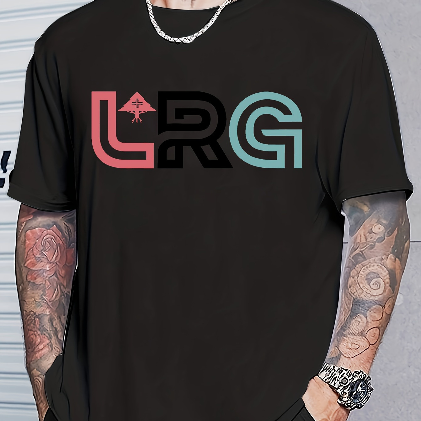 

Lrg"creative Print Casual Novelty T-shirt For Men, Short Sleeve Summer& Spring Top, Comfort Fit, Stylish Streetwear Crew Neck Tee For Daily Wear