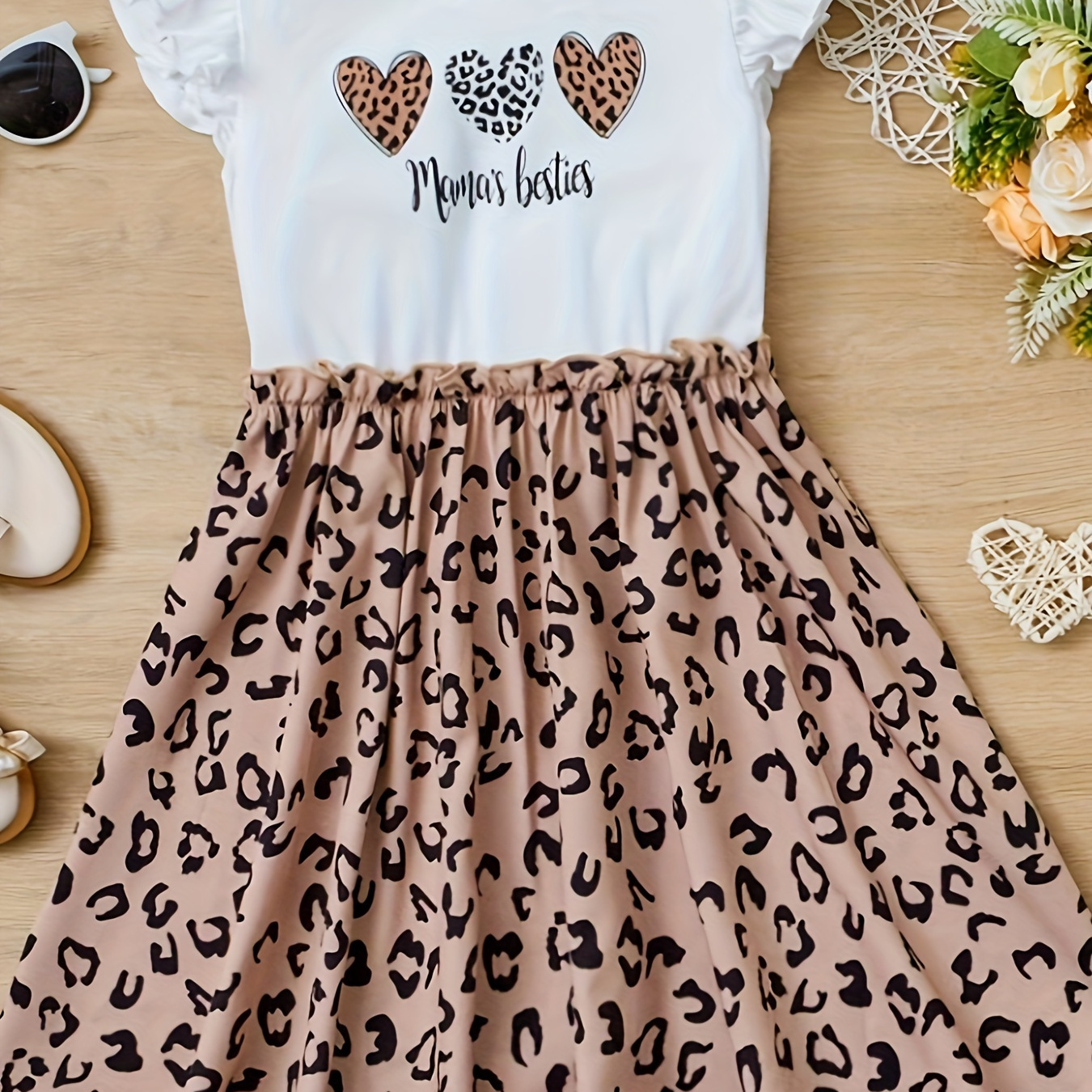 

Cute Leopard Spliced Print Girls Dress, Breathable Comfy Flying Sleeve A-line Dress, Fashion Girls Clothing, Gift